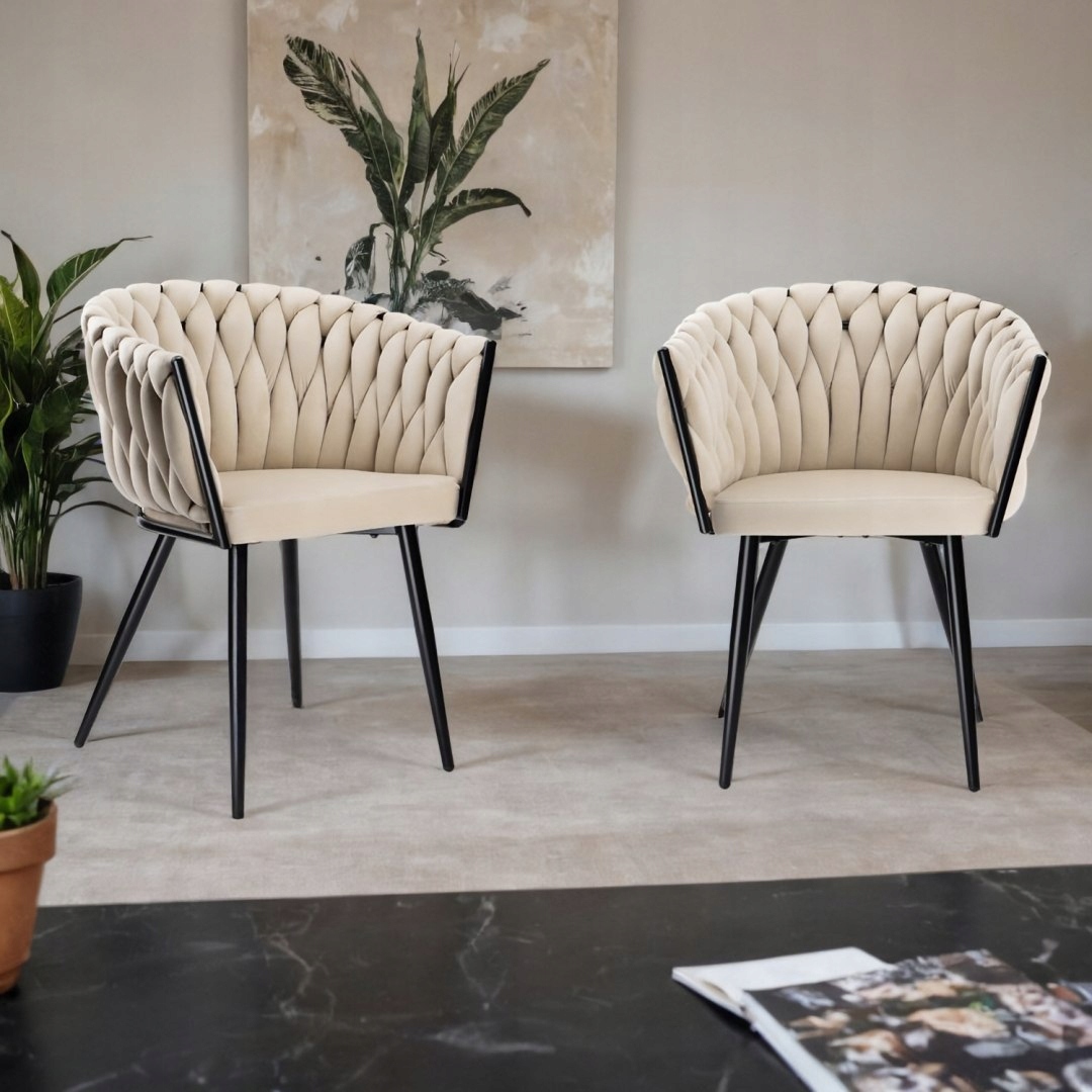 Velurové pletené křeslo COFTON BLACK VELVET, béžová barva Počet židlí v sadě 1