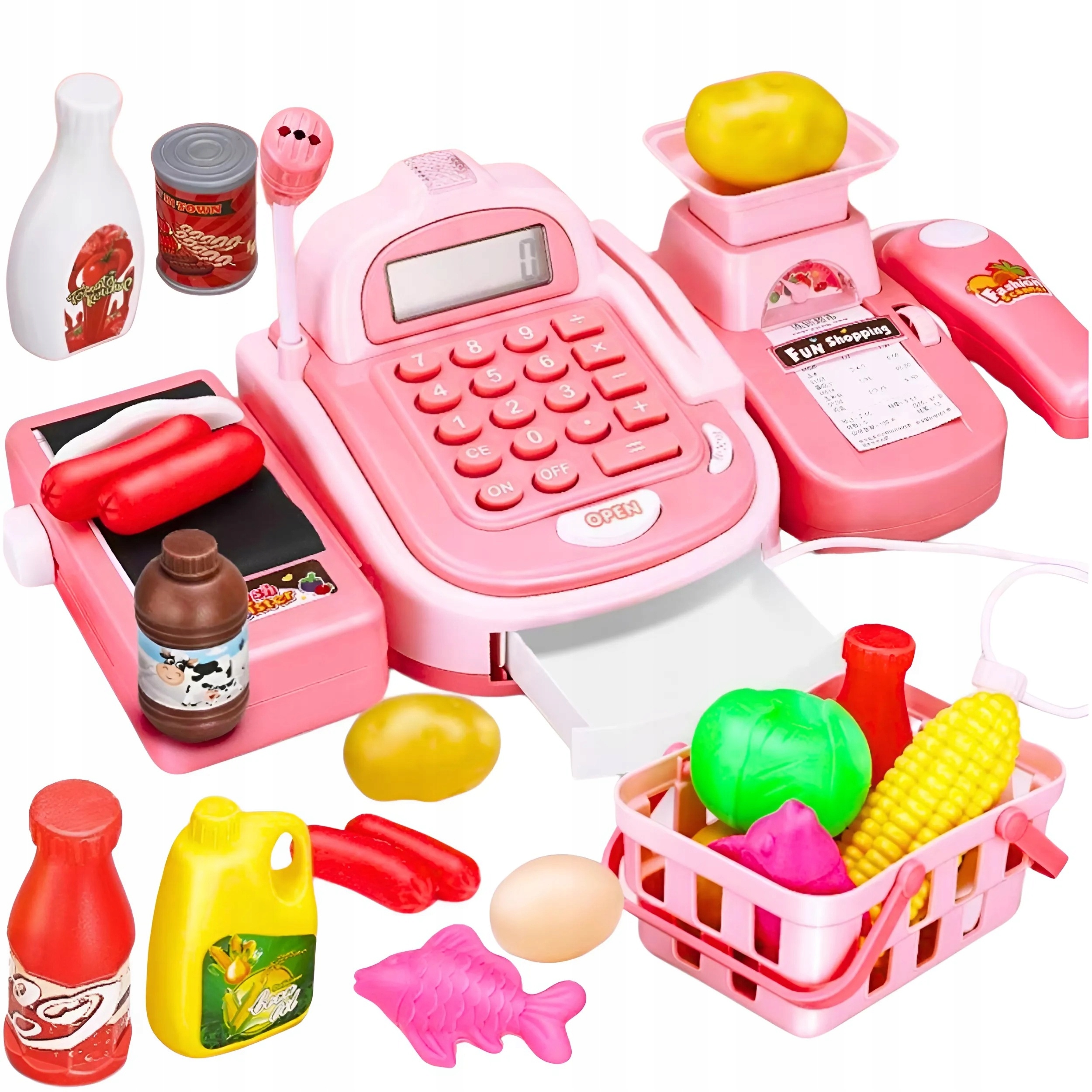 VELKÁ POKLADNA PRO DĚTI, KALKULAČKA, ZVUK, PŘÍSLUŠENSTVÍ, RŮŽOVÁ BARVA Značka AIG