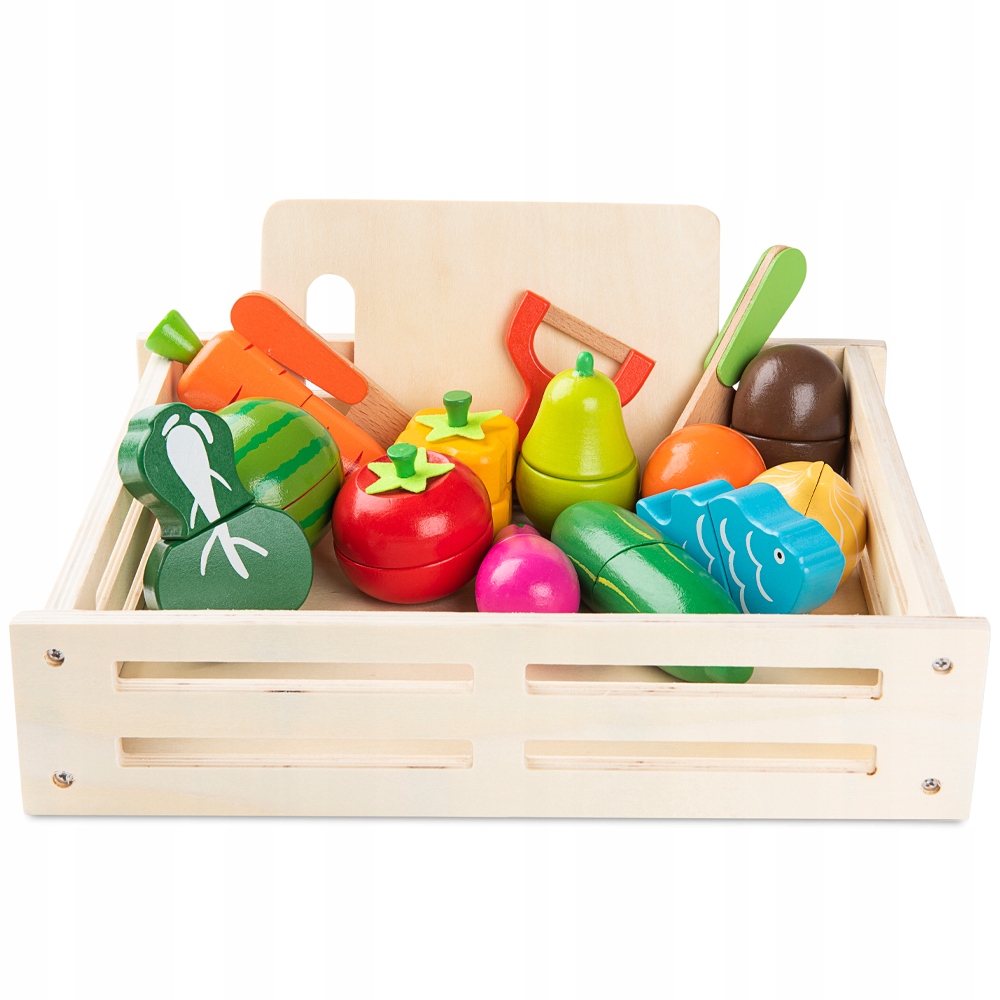 DŘEVĚNÉ OVOCE A ZELENINA NA KRÁJENÍ SADA XXL NA MAGNET S KRABIČKOU 18ks Materiál dřevo