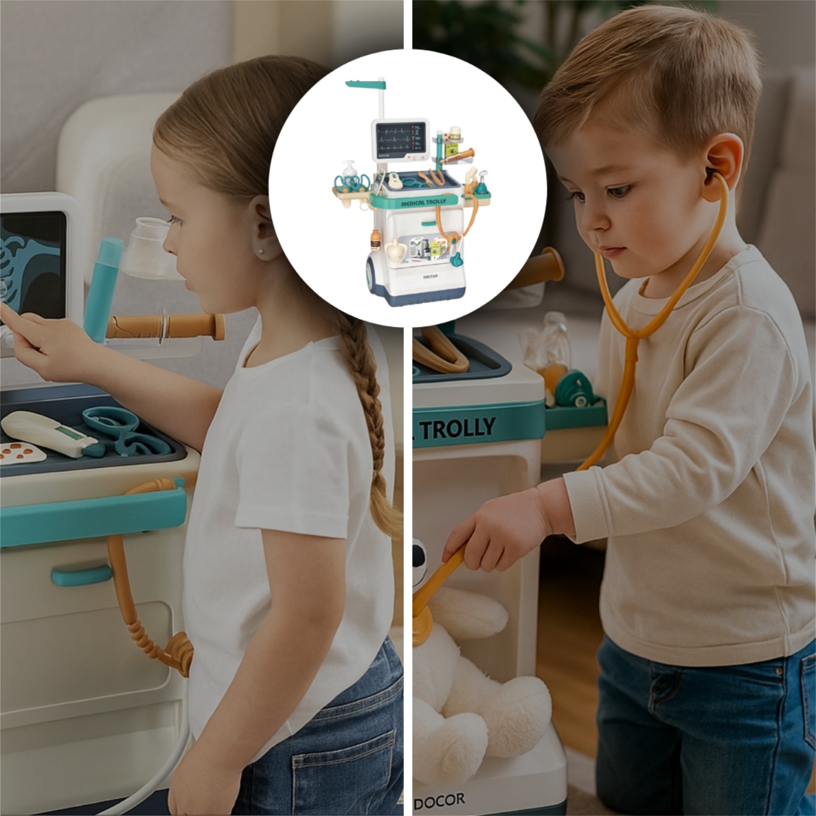 SADA MALÉHO LÉKAŘE, KOČÁREK DOKTOR EKG INTERAKTIVNÍ PRO DĚTI XXL 26 KS Výška výrobku 115 cm