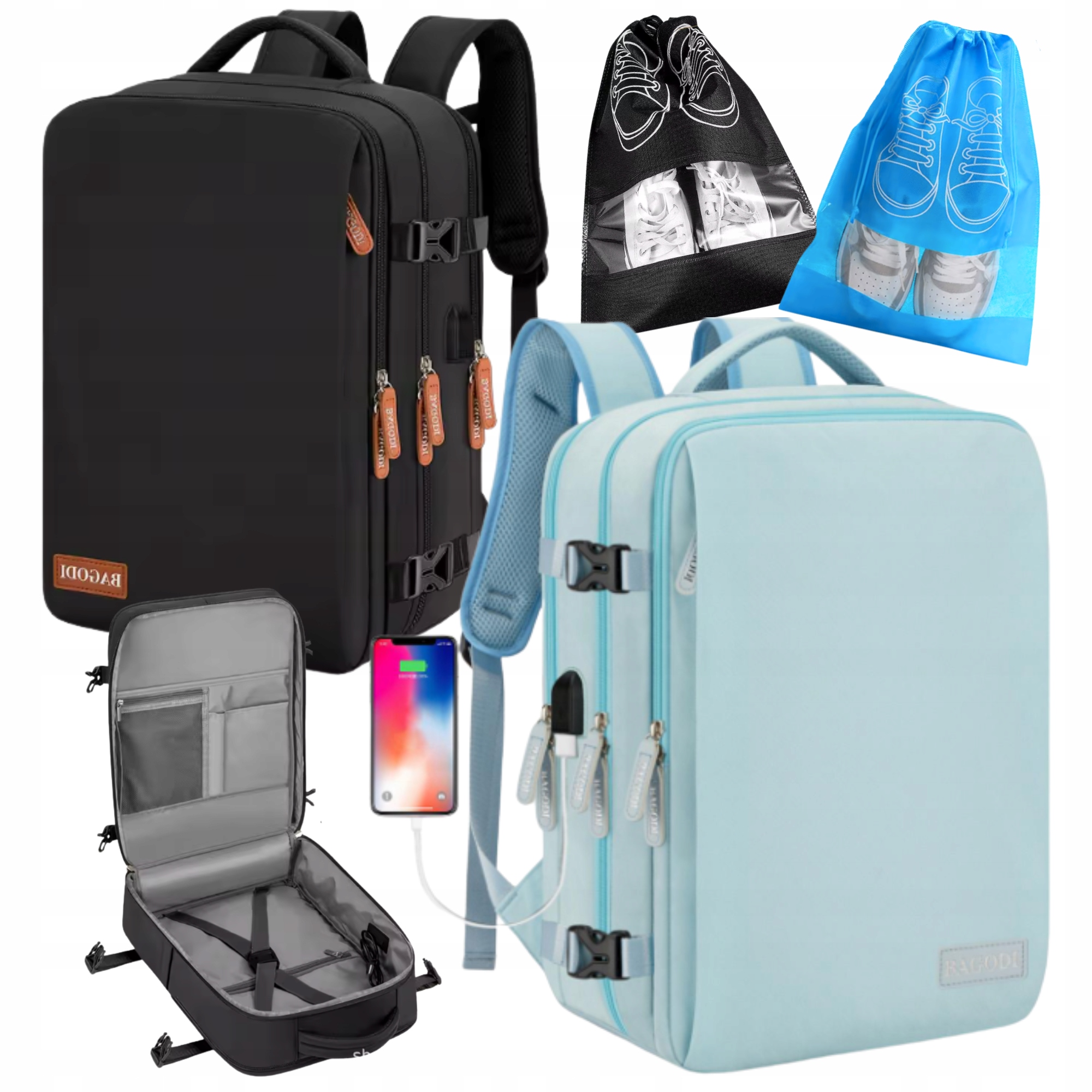 SET 2x Batoh Příruční zavazadlo pro letadlo 45x30x20 LOT USB Taška na boty