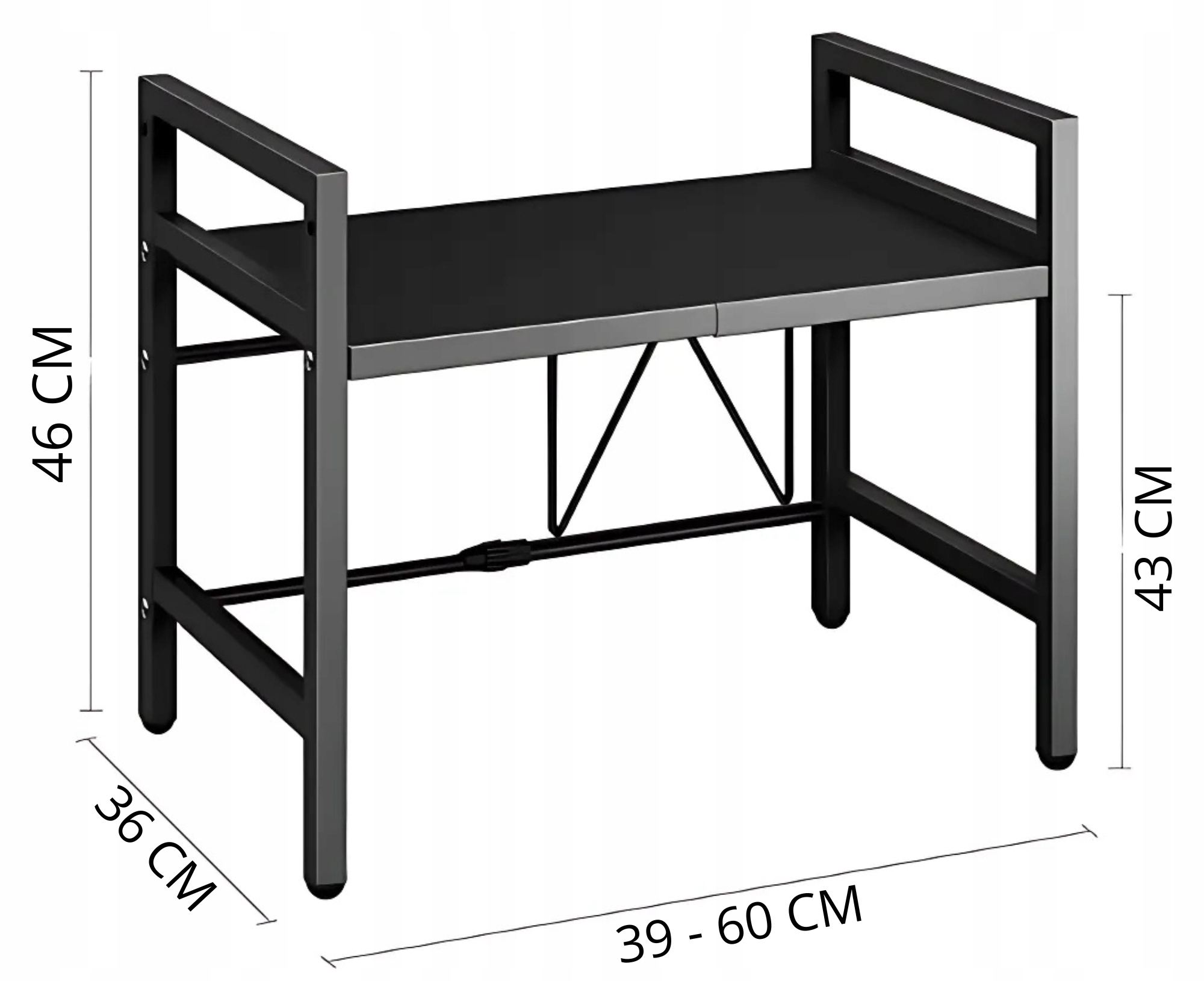 KUCHYŇSKÁ POLICE STOJAN NAD MIKROVLNNOU TROUBU TELESKOPICKÉ HÁČKY REGÁL Barva nábytku černá