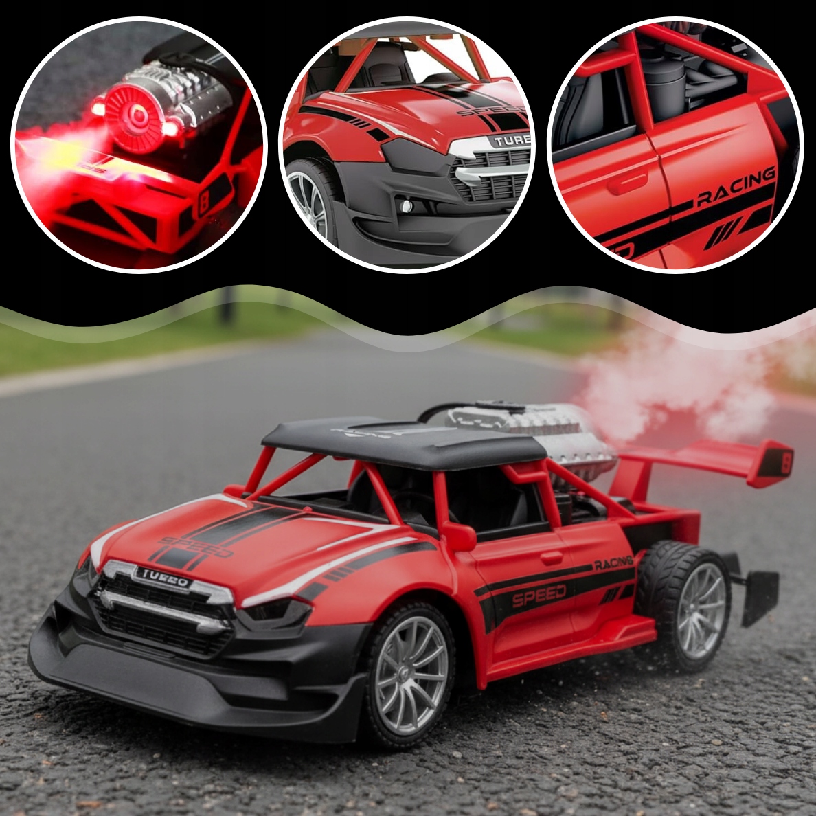 AUTO DÁLKOVĚ OVLÁDANÉ LED DĚTI S KOUŘOVÝM EFEKTEM S OVLADAČEM DÁREK AKUMULÁTOR Efekty světelné