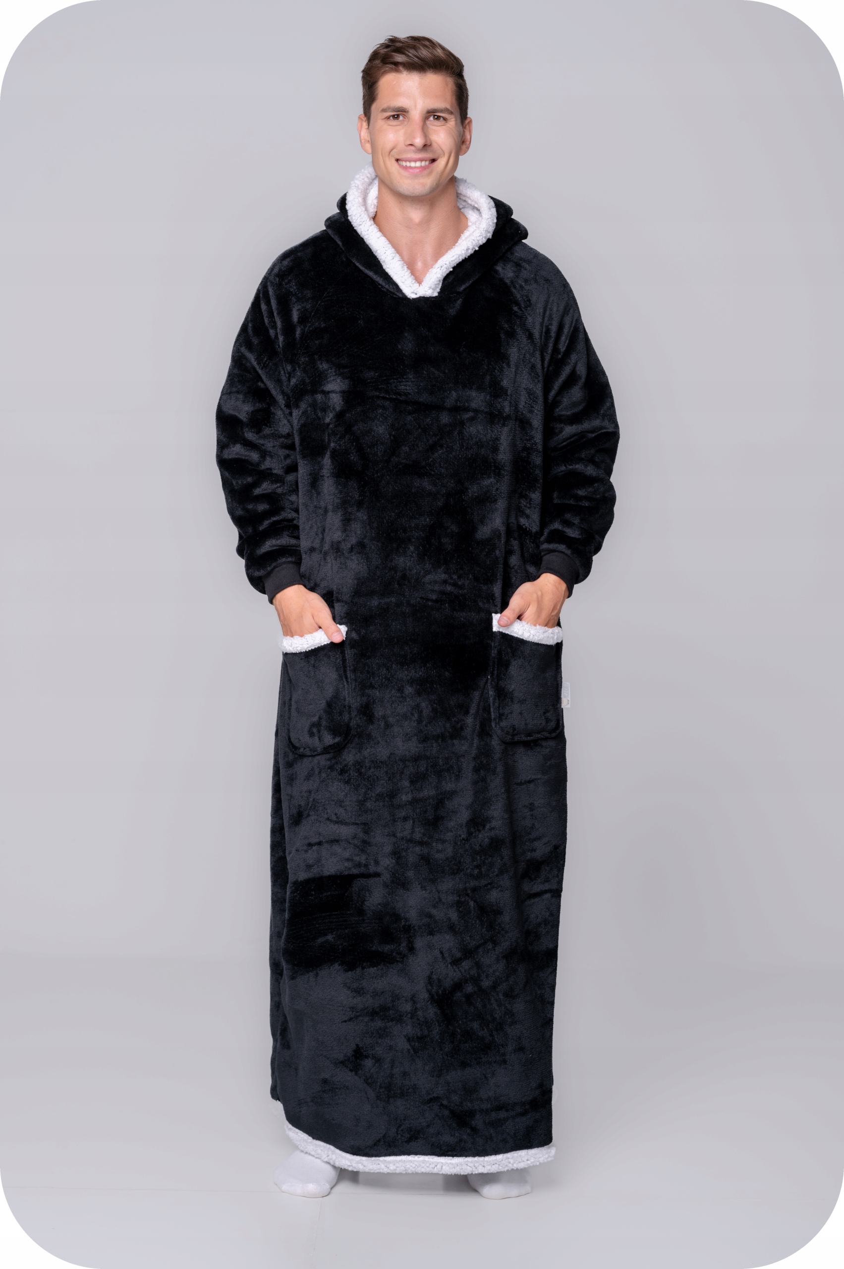 DEKA oversize mikina na kotníky Tlustá MIKINOVÁ DEKA XXL ČERNÁ Kožešina Kapuce EAN (GTIN) 5903867205746