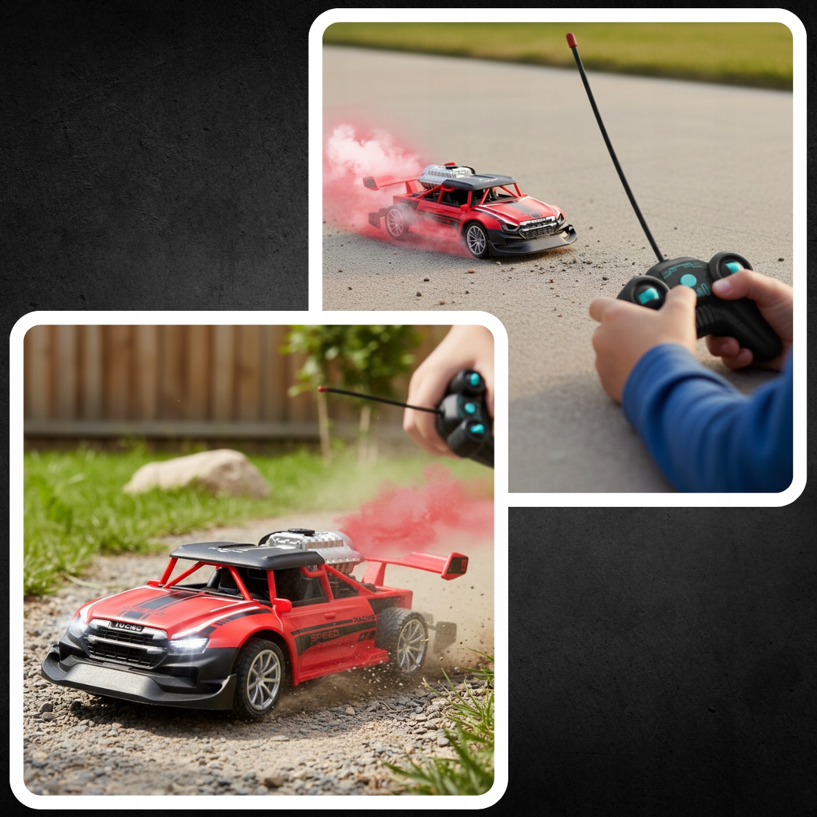 AUTO DÁLKOVĚ OVLÁDANÉ LED DĚTI S KOUŘOVÝM EFEKTEM S OVLADAČEM DÁREK AKUMULÁTOR Frekvenční rozsah 2400 MHz