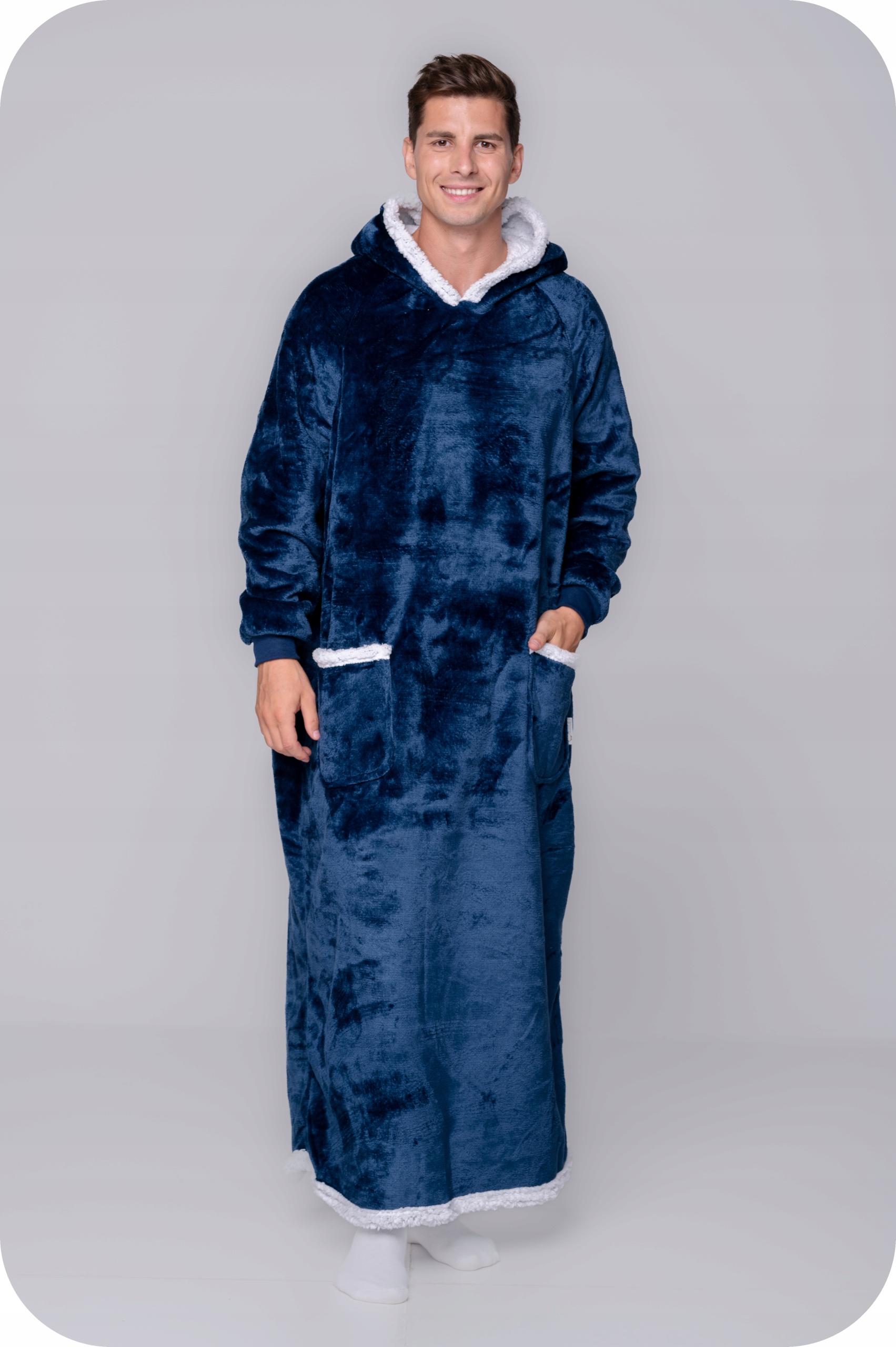 DEKA oversize mikina na kotníky Tlustá MIKINOVÁ DEKA XXL TMAVĚ MODRÁ Kožíšek Kapuce Barva modrá