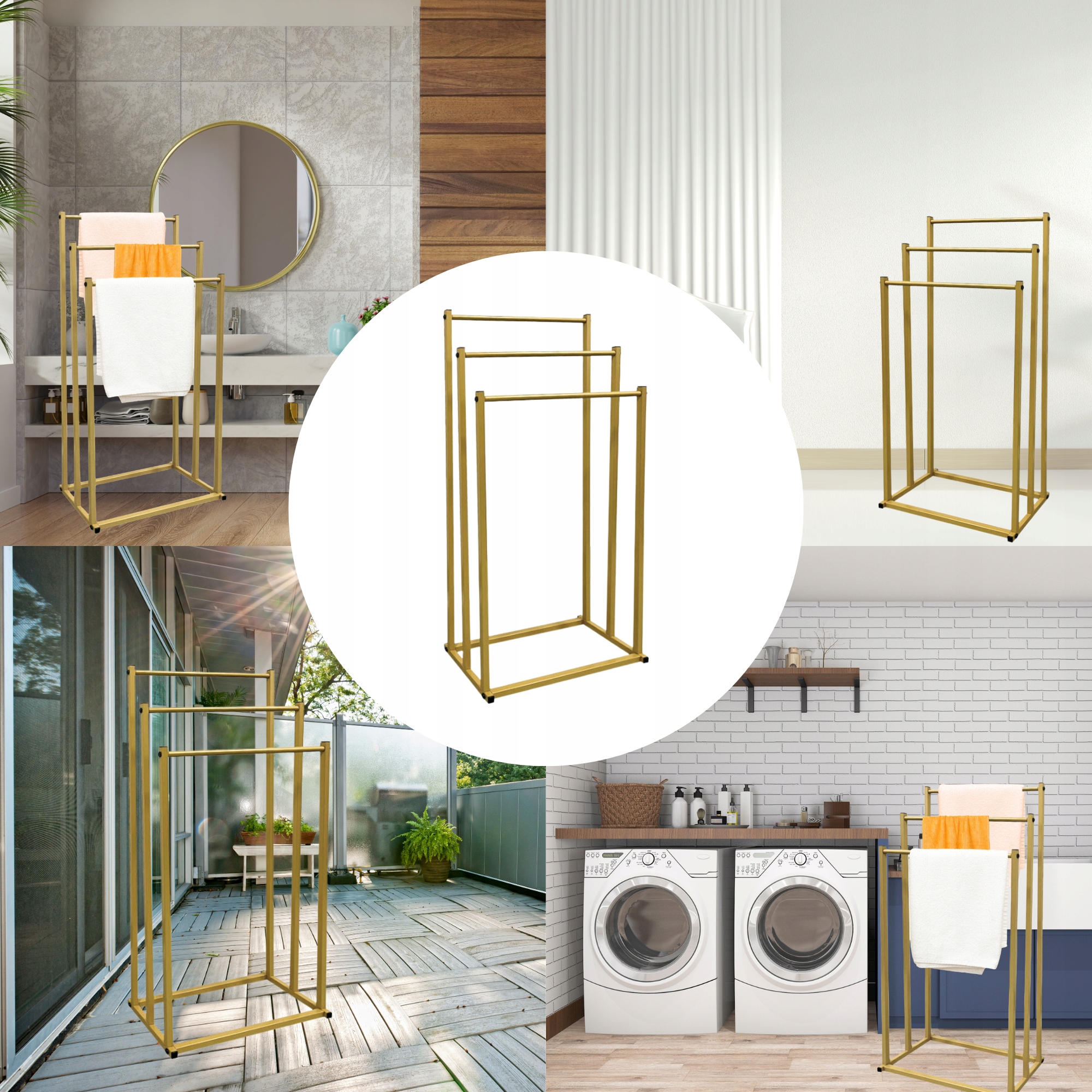 ZLATÝ STOJAN NA RUČNÍKY STOJANOVÝ KOUPELNOVÝ STOJANOVÝ KOVOVÝ LOFT Šířka 445 mm