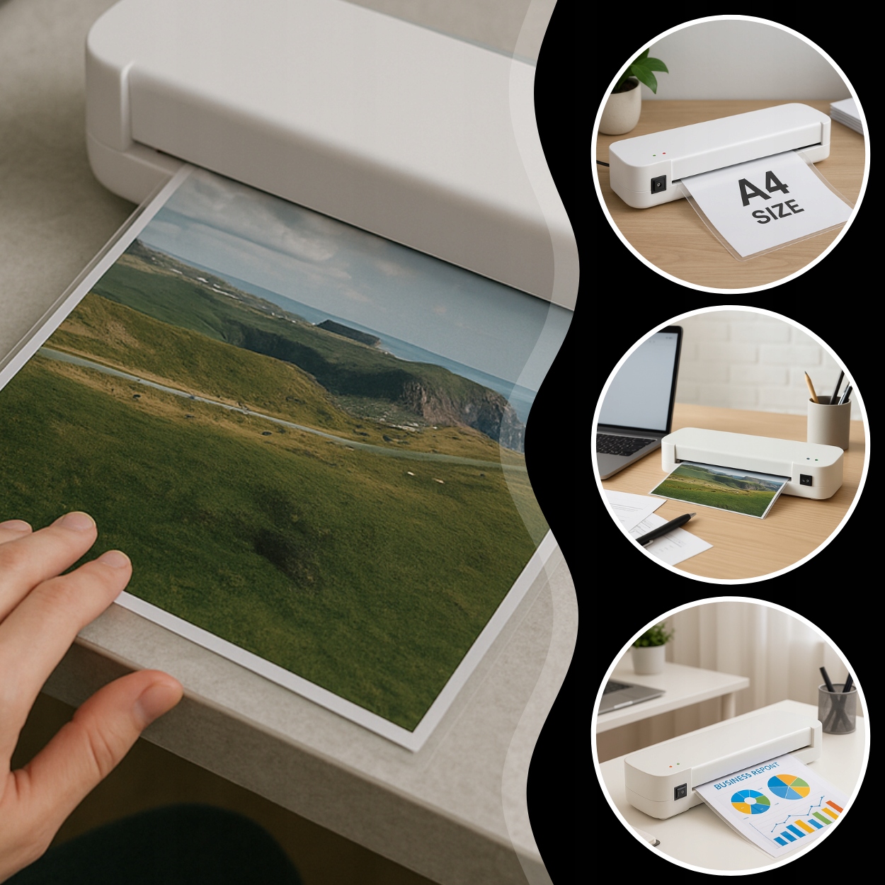 LAMINÁTOR A4 KANCELÁŘSKÝ LAMINÁTOR PRO LAMINOVÁNÍ FOTOGRAFIÍ DOKUMENTŮ + 10x FÓLIE Rychlost laminace 270 mm/min