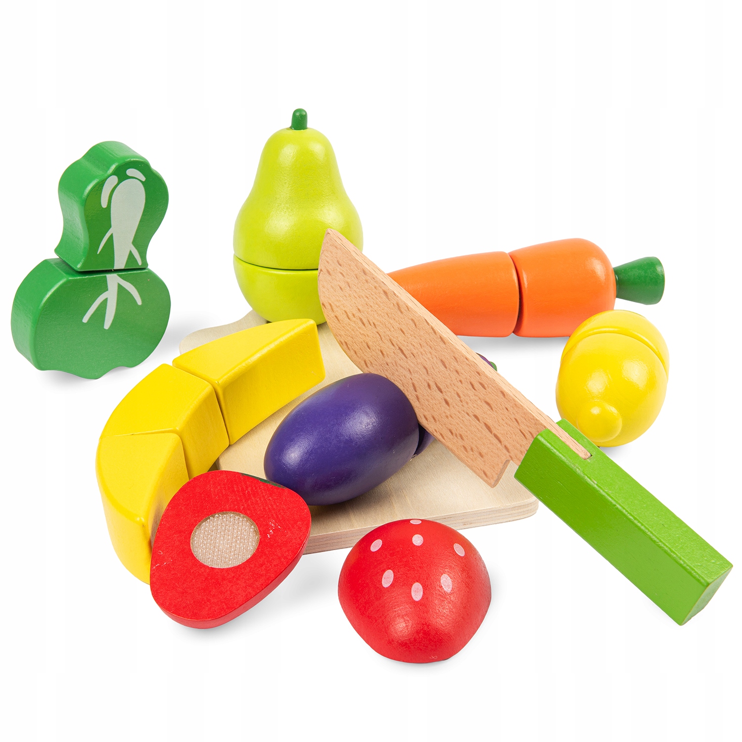 Dřevěný kráječ na ovoce a zeleninu NA SUCHÝ ZIP HRAČKA na suchý zip, dětská hračka, sada XXL Věk dítěte 3+ roky