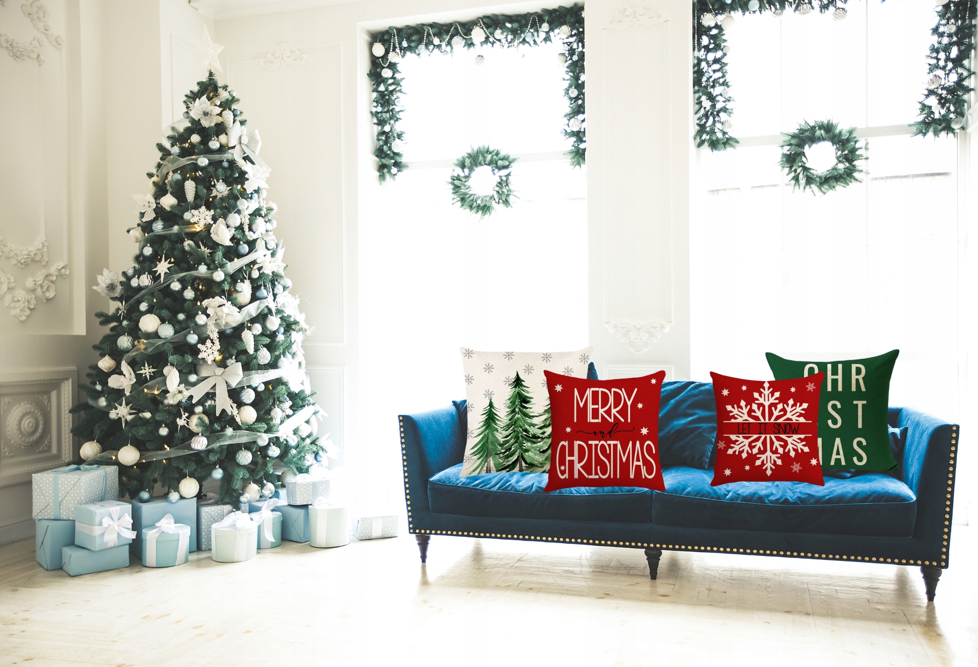 4x SADA POVLAKŮ NA POLŠTÁŘ VÁNOČNÍ POVLEČENÍ Vánoce 45X45 Druh dekorativní