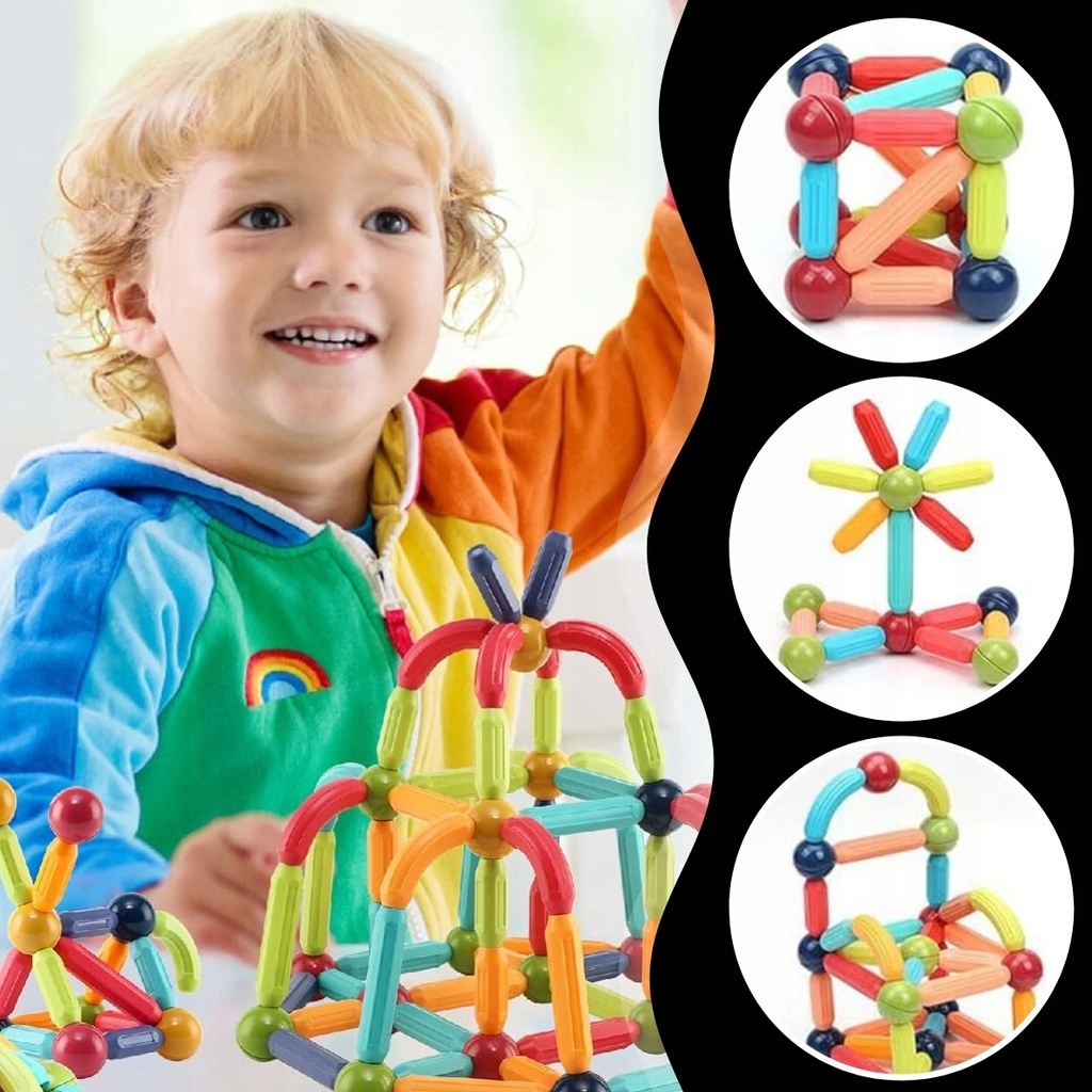 VELKÉ MAGNETICKÉ STAVEBNÍ VZDĚLÁVACÍ STAVEBNICE TYČINKY XXL 120 EL Počet dílů 120