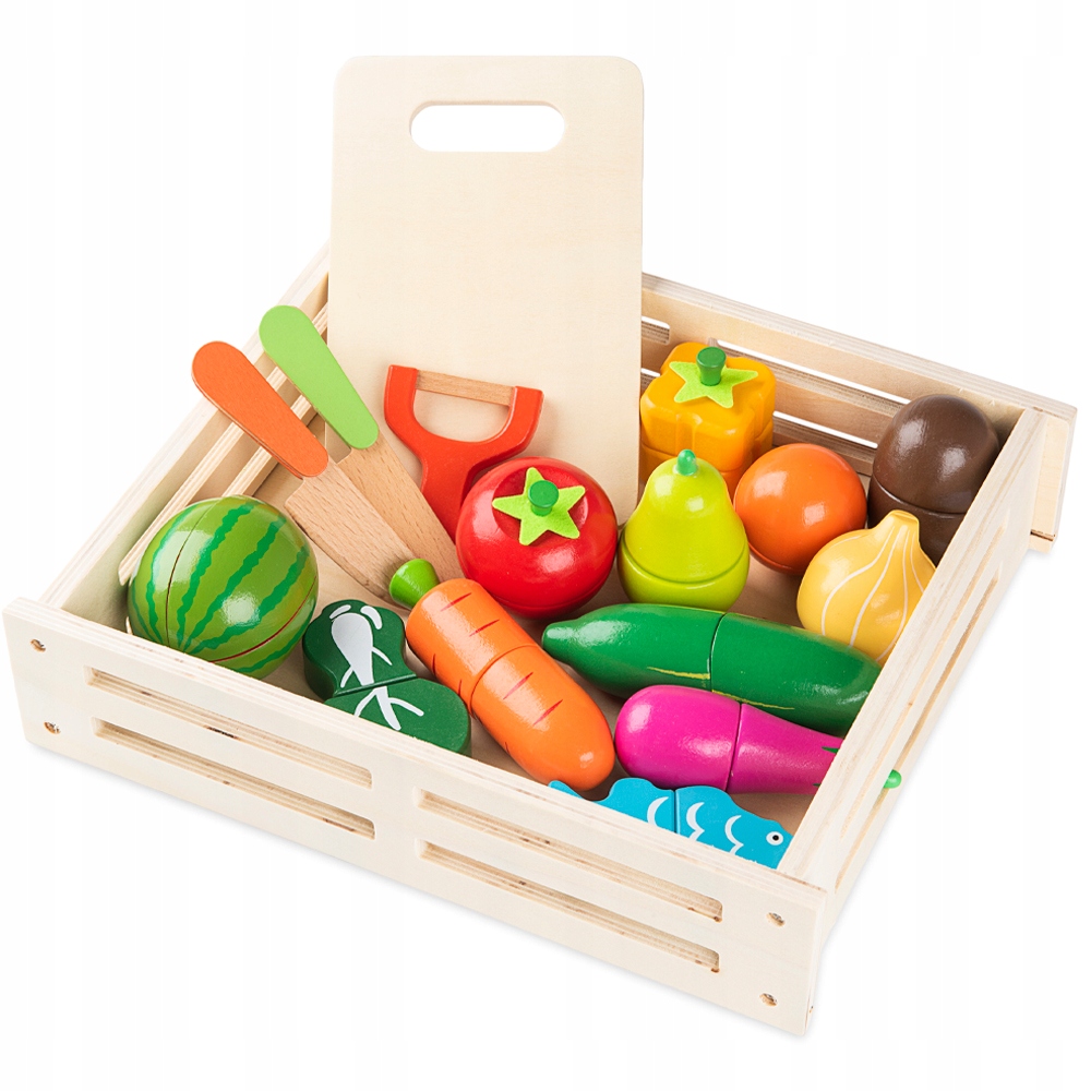 DŘEVĚNÉ OVOCE A ZELENINA NA KRÁJENÍ SADA XXL NA MAGNET S KRABIČKOU 18ks EAN (GTIN) 5906122008144
