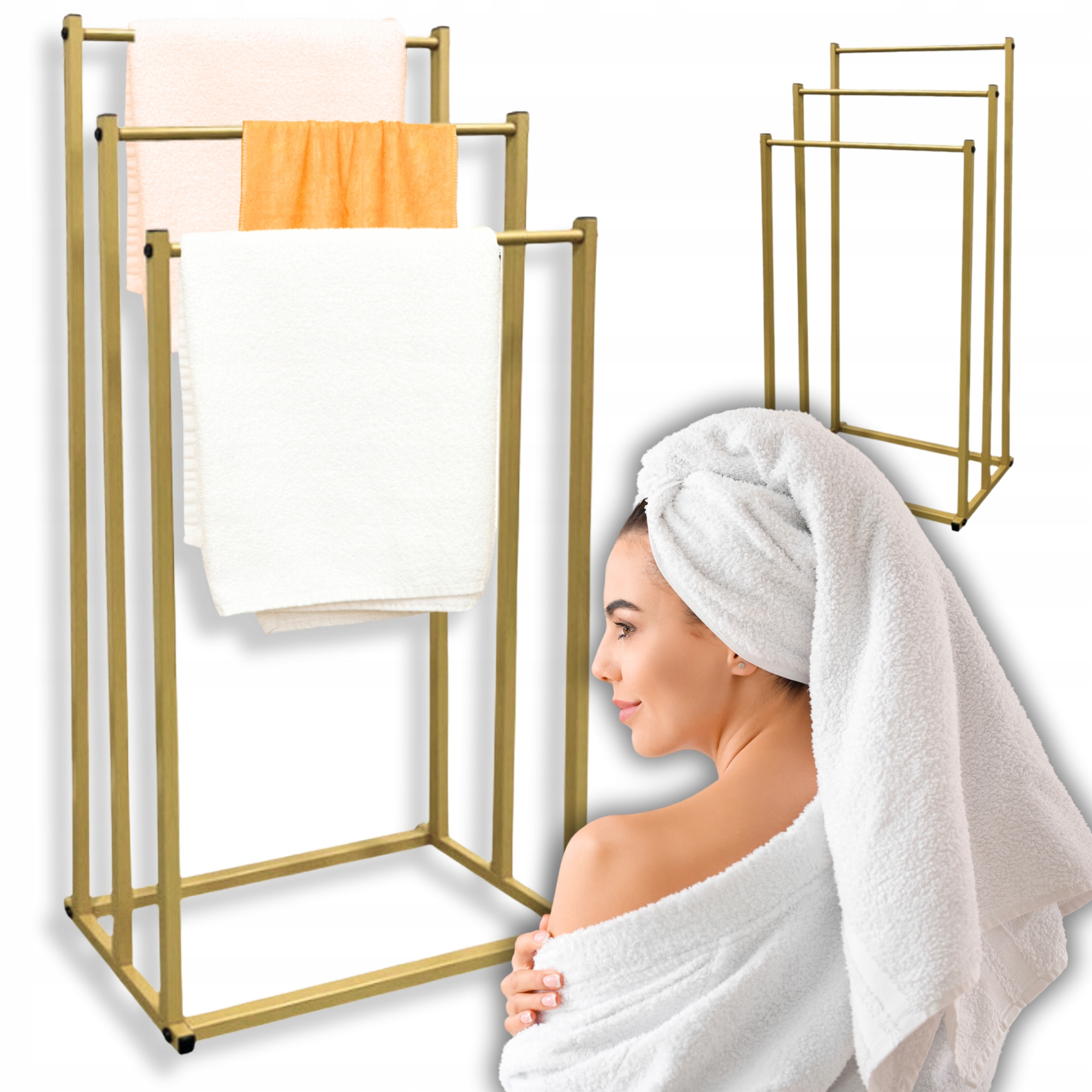 ZLATÝ STOJAN NA RUČNÍKY STOJANOVÝ KOUPELNOVÝ STOJANOVÝ KOVOVÝ LOFT