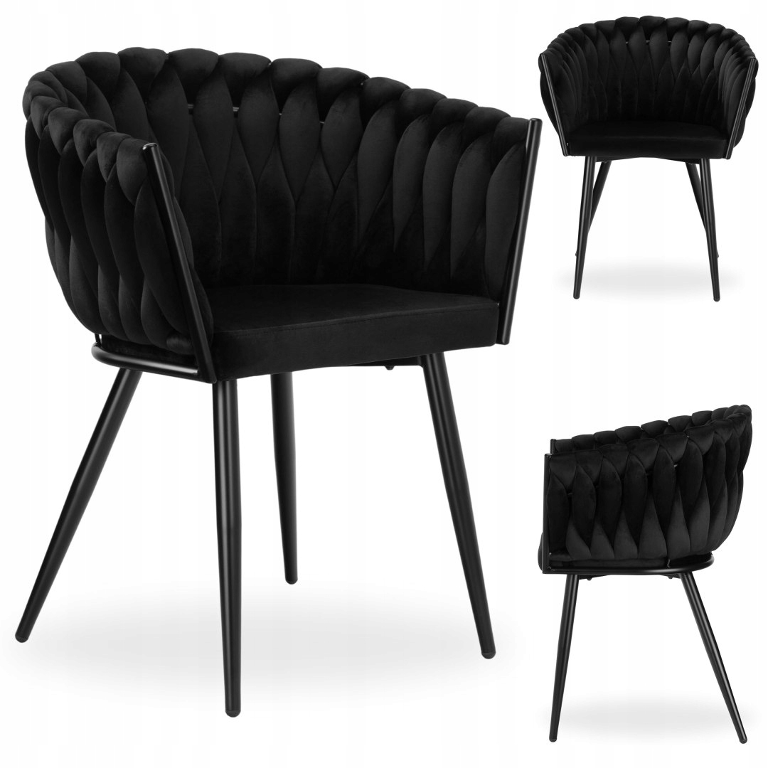 Velurové pletené křeslo COFTON BLACK VELVET, černé