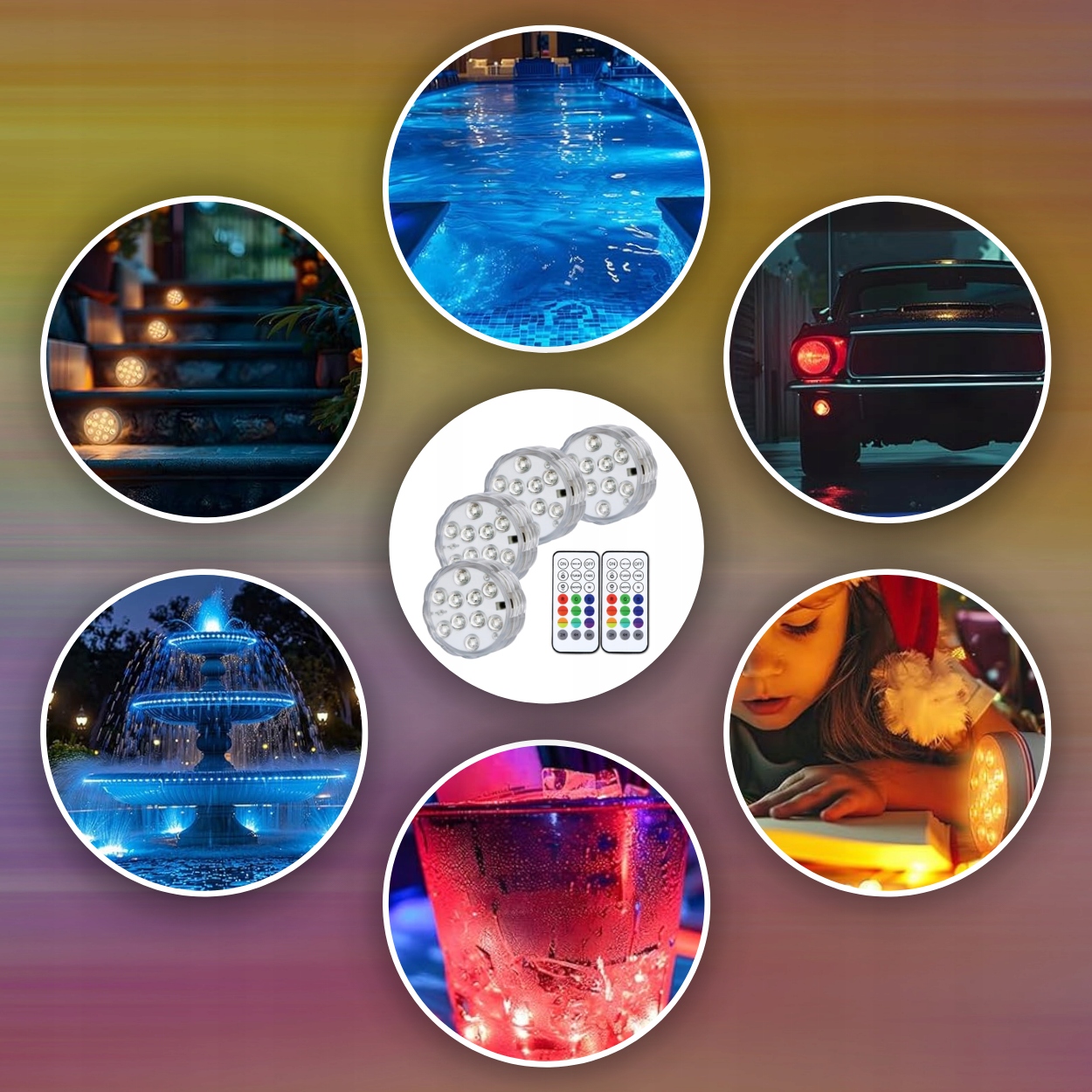 LED OSVĚTLENÍ ZAHRADNÍHO BAZÉNU XL PODVODNÍ BAZÉNOVÉ LAMPY SET 4ks Stav balení originální