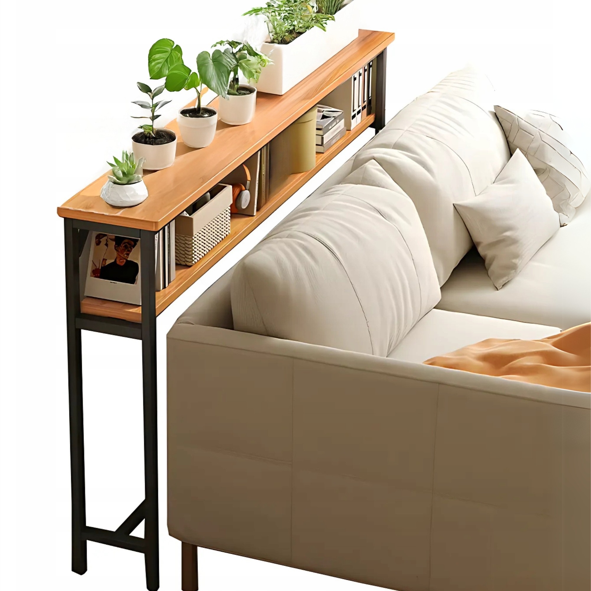 DRŽÁK NA KVĚTINÁČ KONZOLA LOFT ZA POHOVKU BOČNÍ REGÁL POLIČKA DO OBÝVACÍHO POKOJE 100x20x102