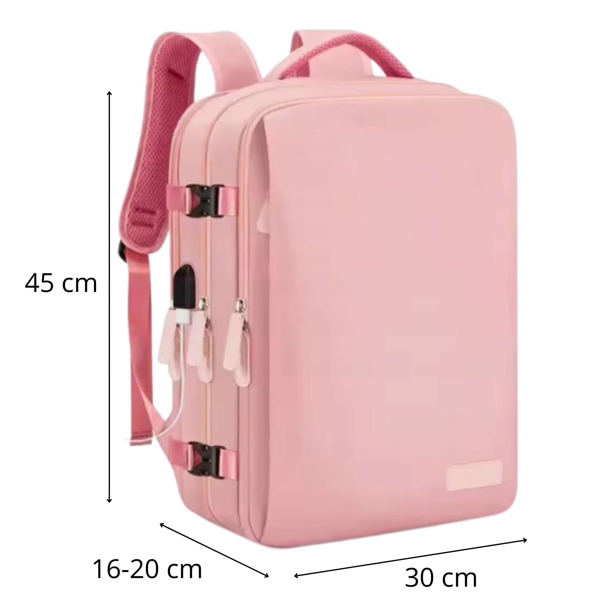 SET 2x Batoh Příruční zavazadlo pro letadlo 45x30x20 LOT USB Taška na boty Barva růžová