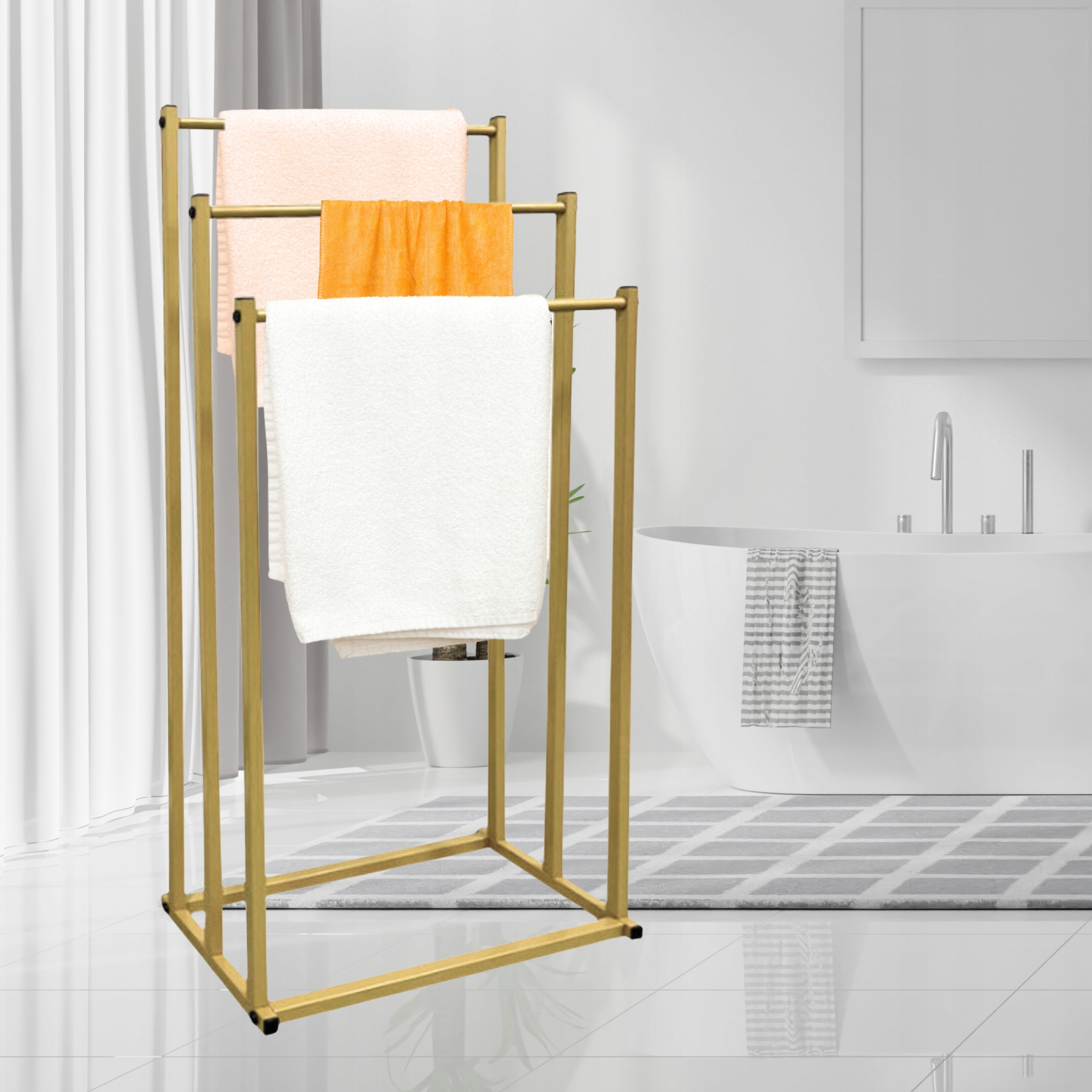 ZLATÝ STOJAN NA RUČNÍKY STOJANOVÝ KOUPELNOVÝ STOJANOVÝ KOVOVÝ LOFT EAN (GTIN) 5903867209386