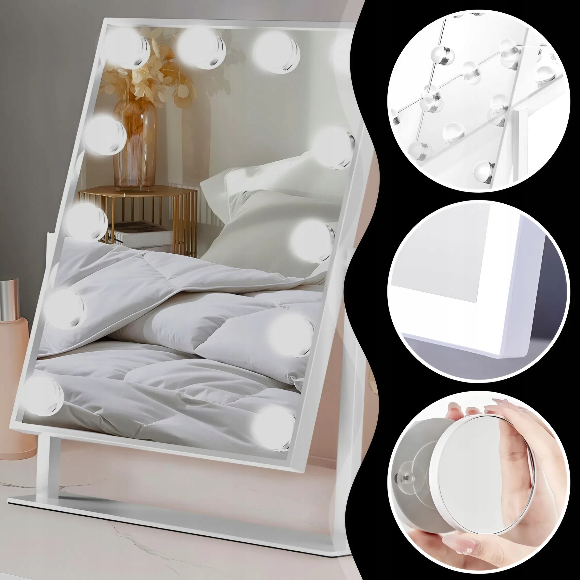 KOSMETICKÉ ZRCÁTKO HOLLYWOOD STOJÍCÍ ZRCADLO PRO LÍČENÍ LED 12 ŽÁROVEK Barva bílá