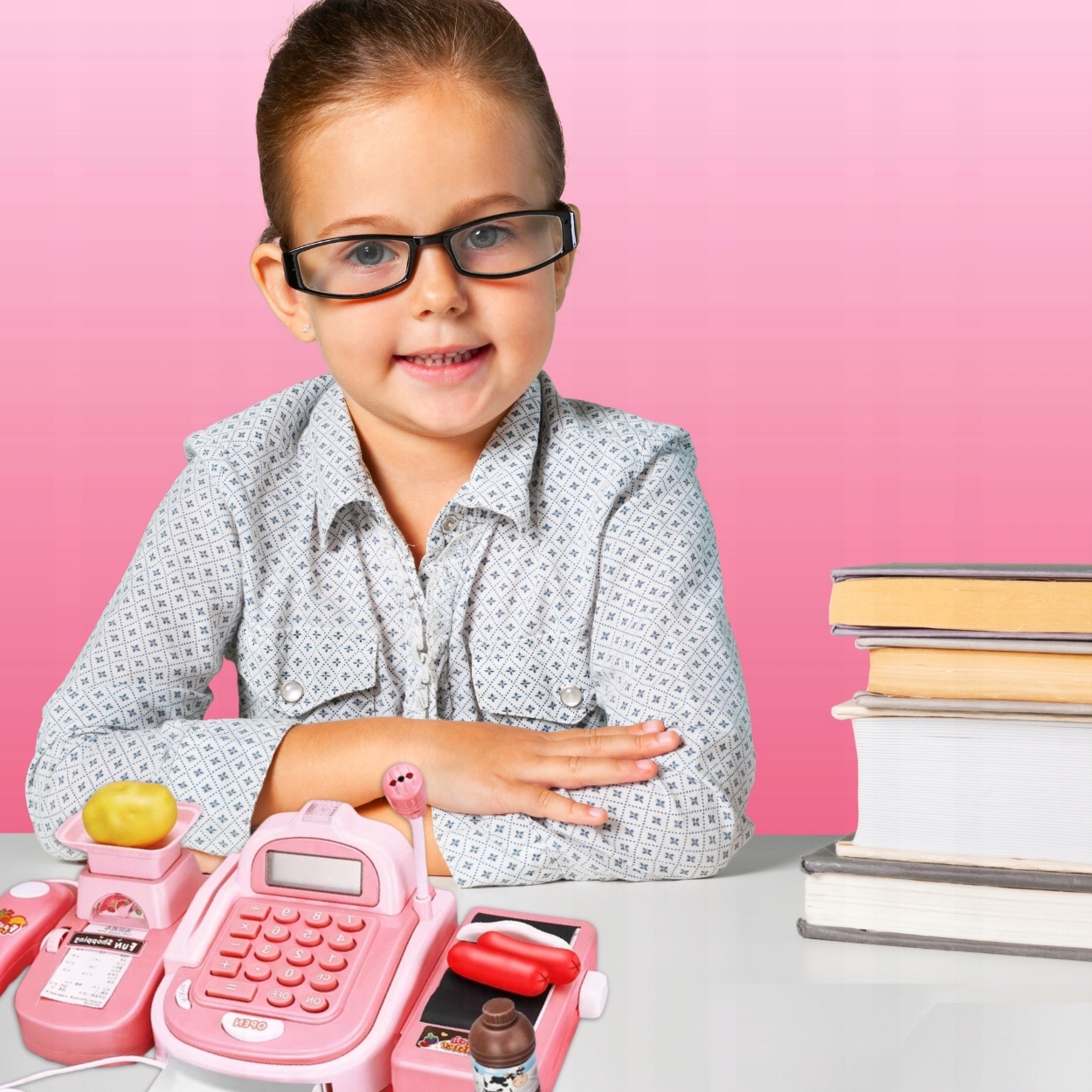VELKÁ POKLADNA PRO DĚTI, KALKULAČKA, ZVUK, PŘÍSLUŠENSTVÍ, RŮŽOVÁ BARVA Výška výrobku 13 cm