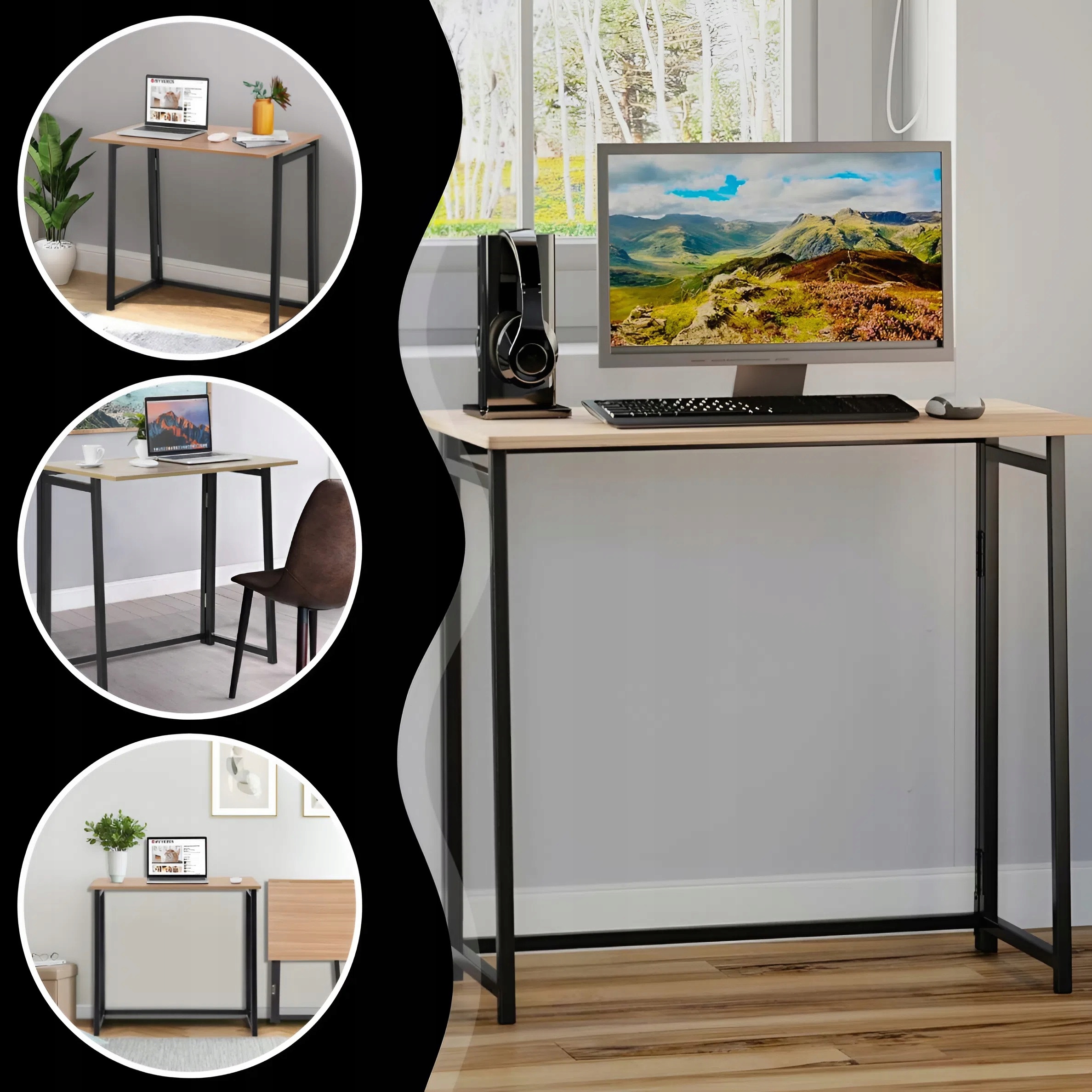 SKLÁDACÍ STŮL DO POKOJE, HNĚDÝ, MODERNÍ POČÍTAČOVÝ STŮL, UNIVERZÁLNÍ Materiál desky stolu dřevotřísková deska