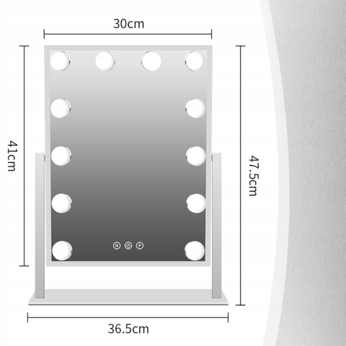 KOSMETICKÉ ZRCÁTKO HOLLYWOOD STOJÍCÍ ZRCADLO PRO LÍČENÍ LED 12 ŽÁROVEK Šířka 30 mm