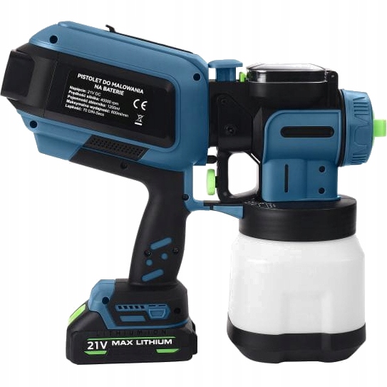 AKUMULÁTOROVÁ MALÍŘSKÁ PISTOLE AGREGÁT PRO MALOVÁNÍ STĚN 21 V 2500 mAh Objem nádrže 1.2 l