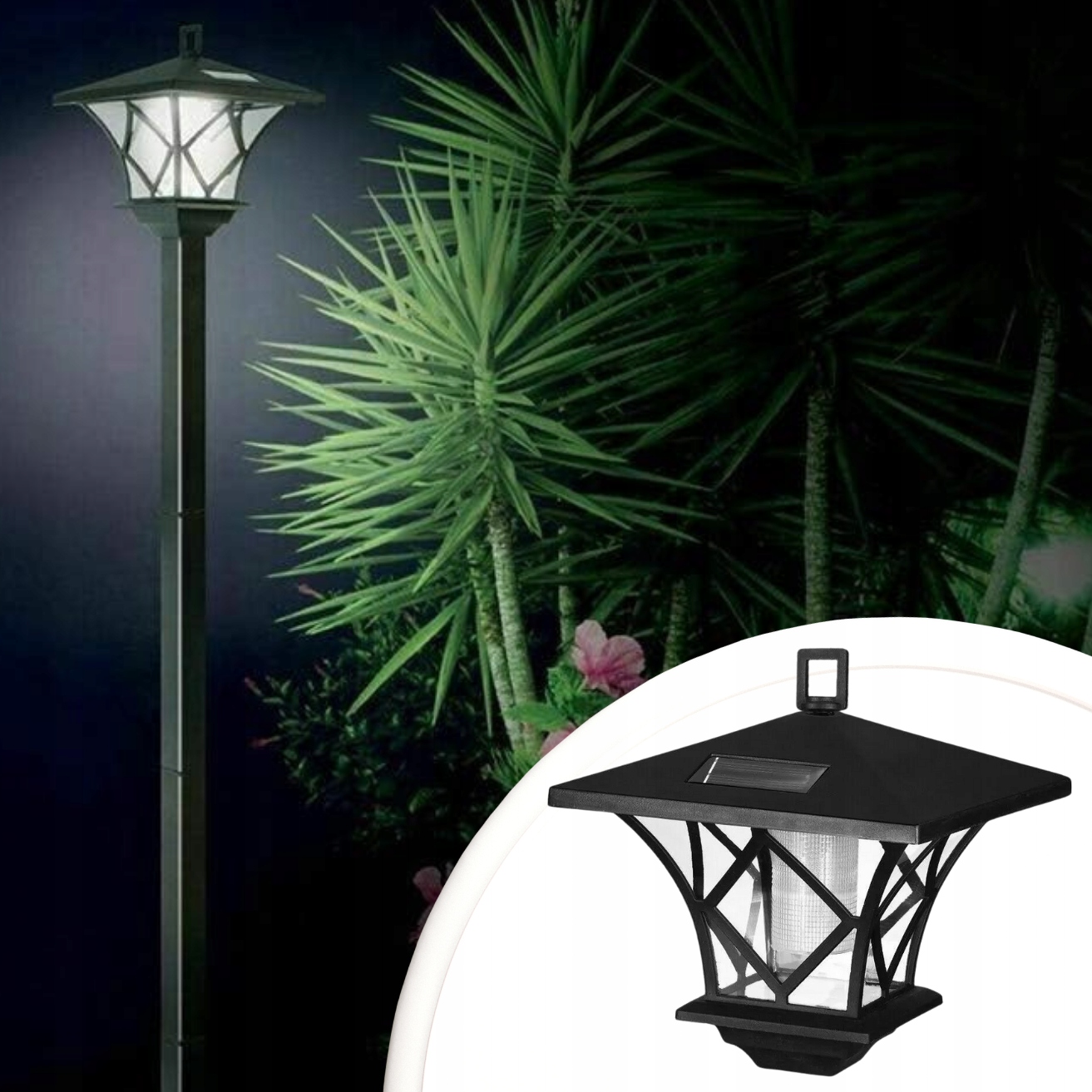 VELKÁ SOLÁRNÍ LAMPA 155 CM ZAHRADNÍ S DRŽÁKEM 2v1 PRO ZAHRADU POCHODEŇ Váha výrobku včetně jednotkového obalu 0.9 kg