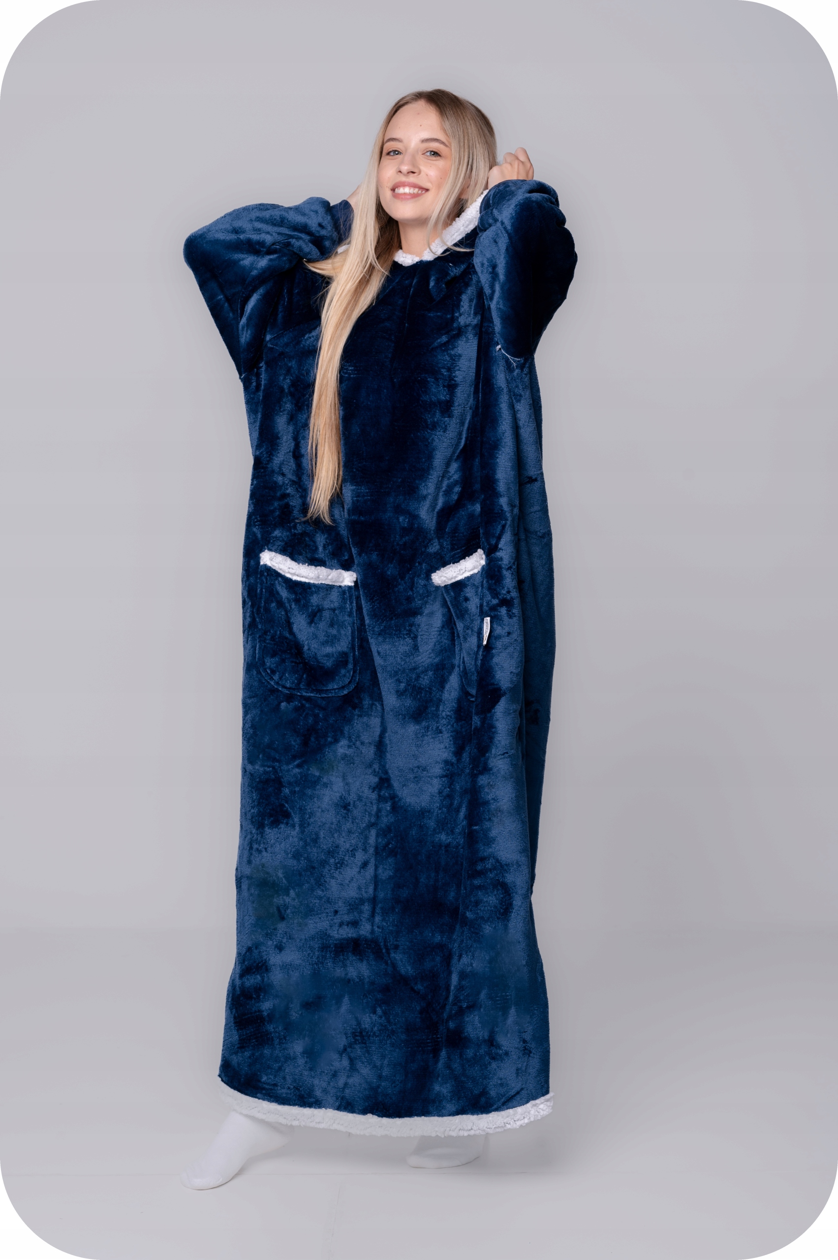 DEKA oversize mikina na kotníky Tlustá MIKINOVÁ DEKA XXL TMAVĚ MODRÁ Kožíšek Kapuce Velikost XXL