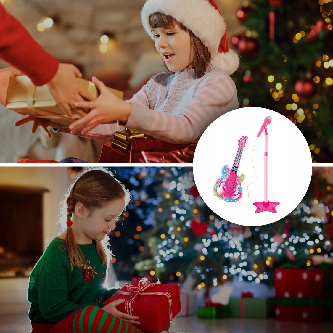 ELEKTRICKÁ KYTARA KARAOKE MIKROFON HRAČKA PRO DĚTI VELKÝ SET Materiál plast