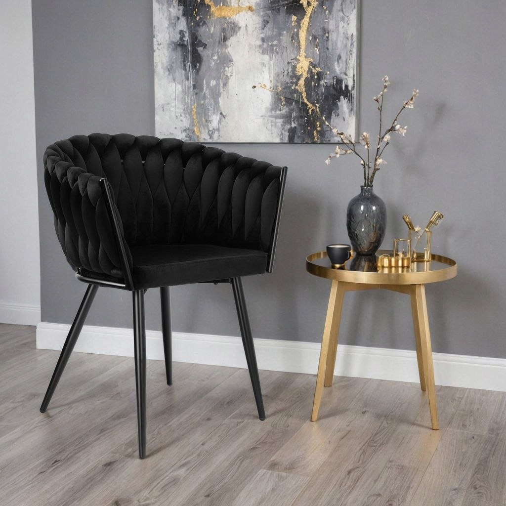 Velurové pletené křeslo COFTON BLACK VELVET, černé Počet židlí v sadě 1