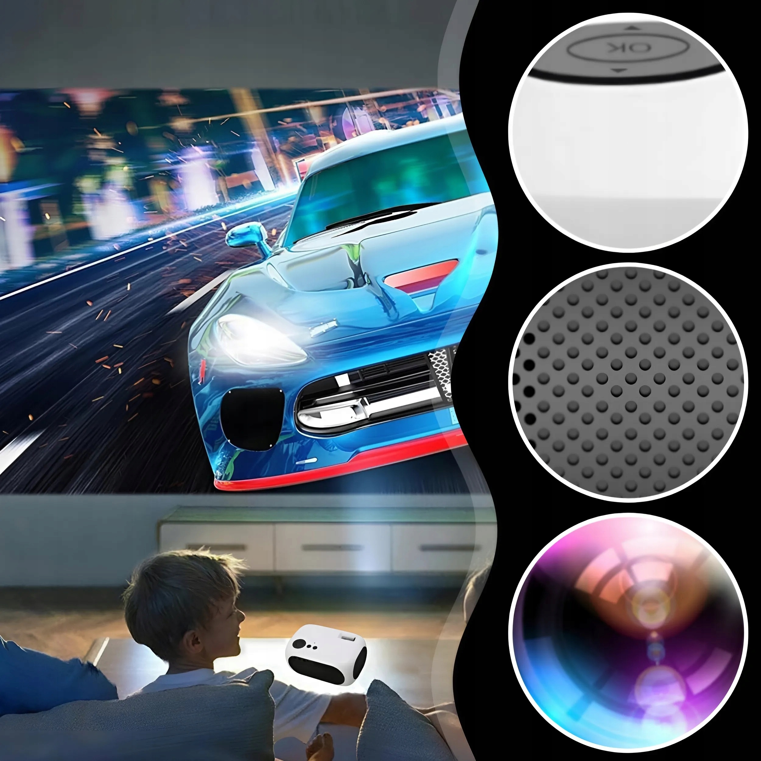 Projektor Mini Přenosný projektor Vysoká kvalita promítaného Full HD obrazu Integrované reproduktory ano