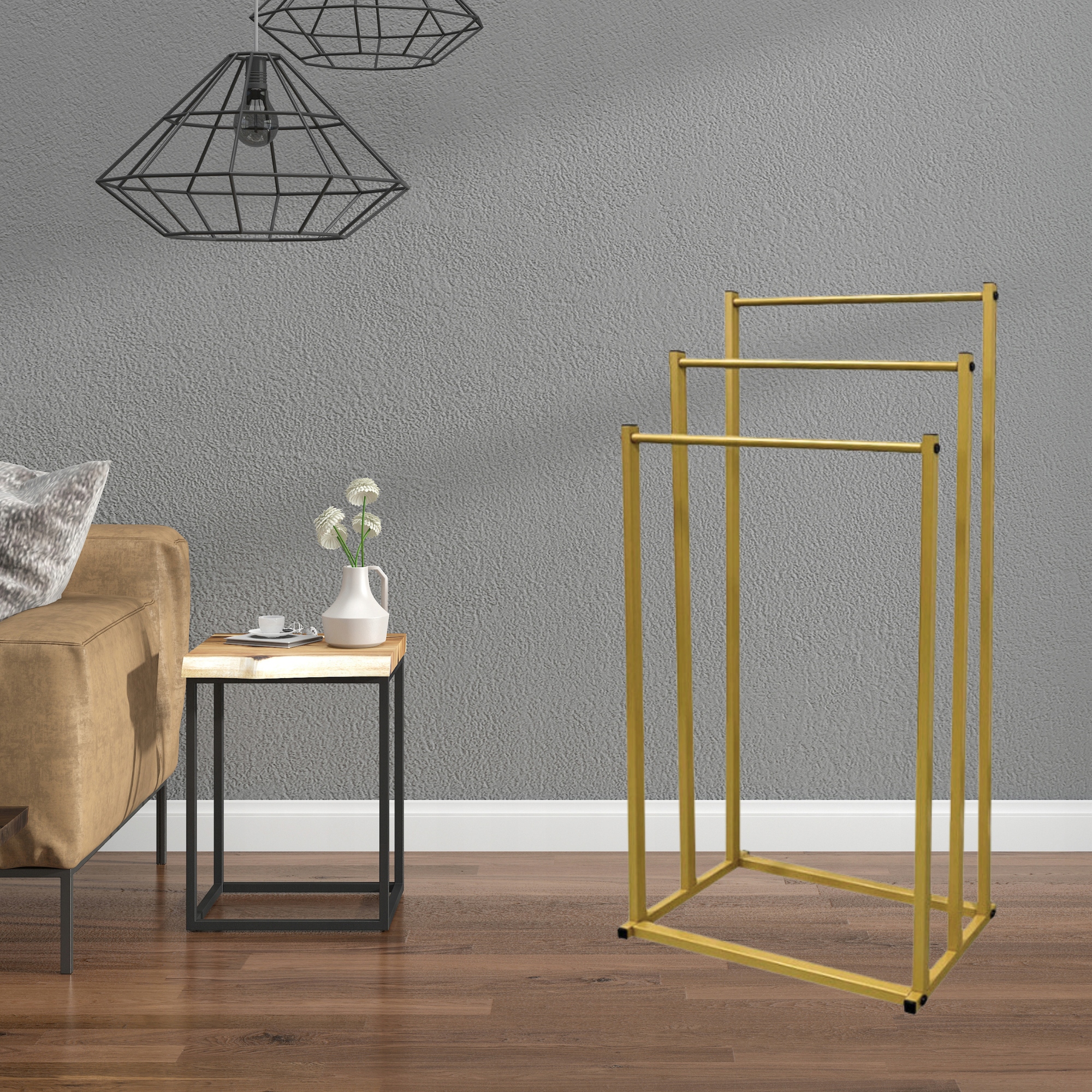 ZLATÝ STOJAN NA RUČNÍKY STOJANOVÝ KOUPELNOVÝ STOJANOVÝ KOVOVÝ LOFT Výška 860 mm