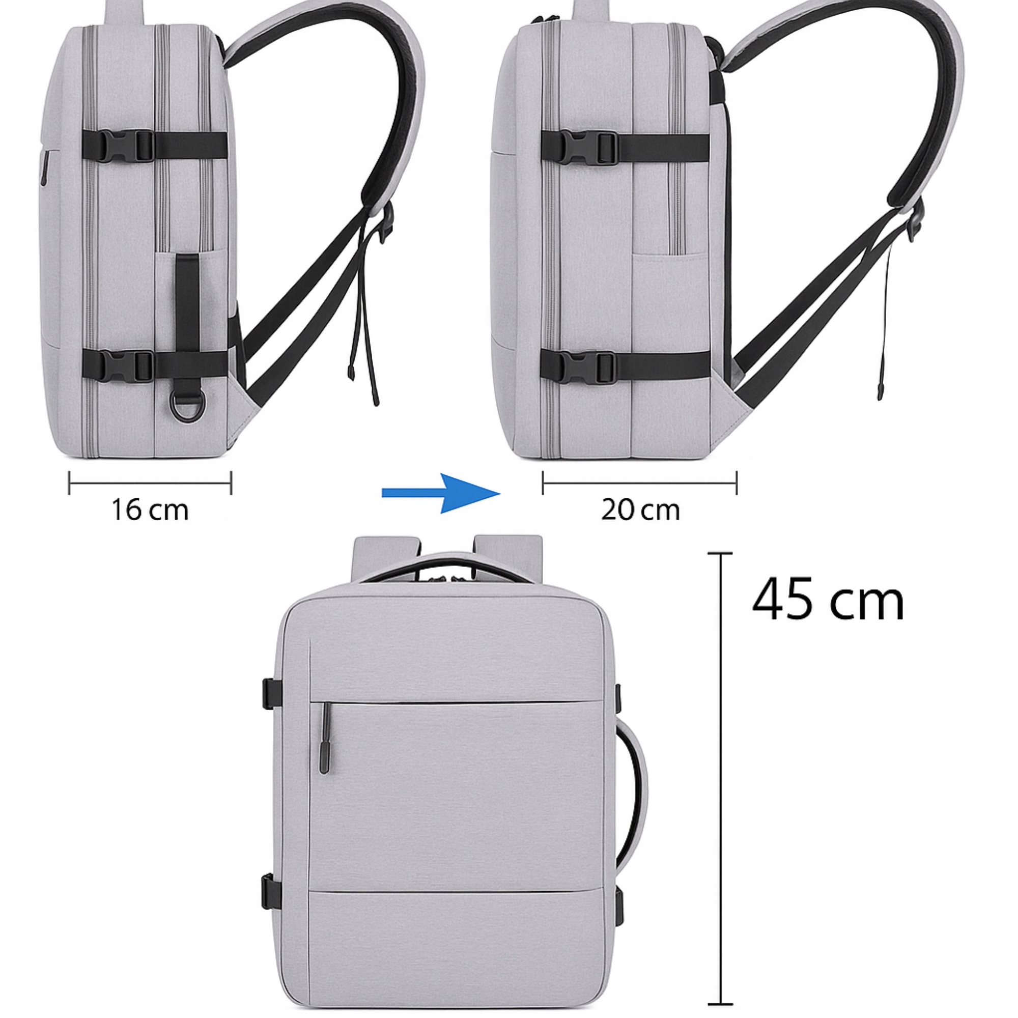 Batoh Příruční zavazadlo pro letadlo 45x30x20 LOT Lufthansa EasyJet USB na botu Délka popruhu 40 cm