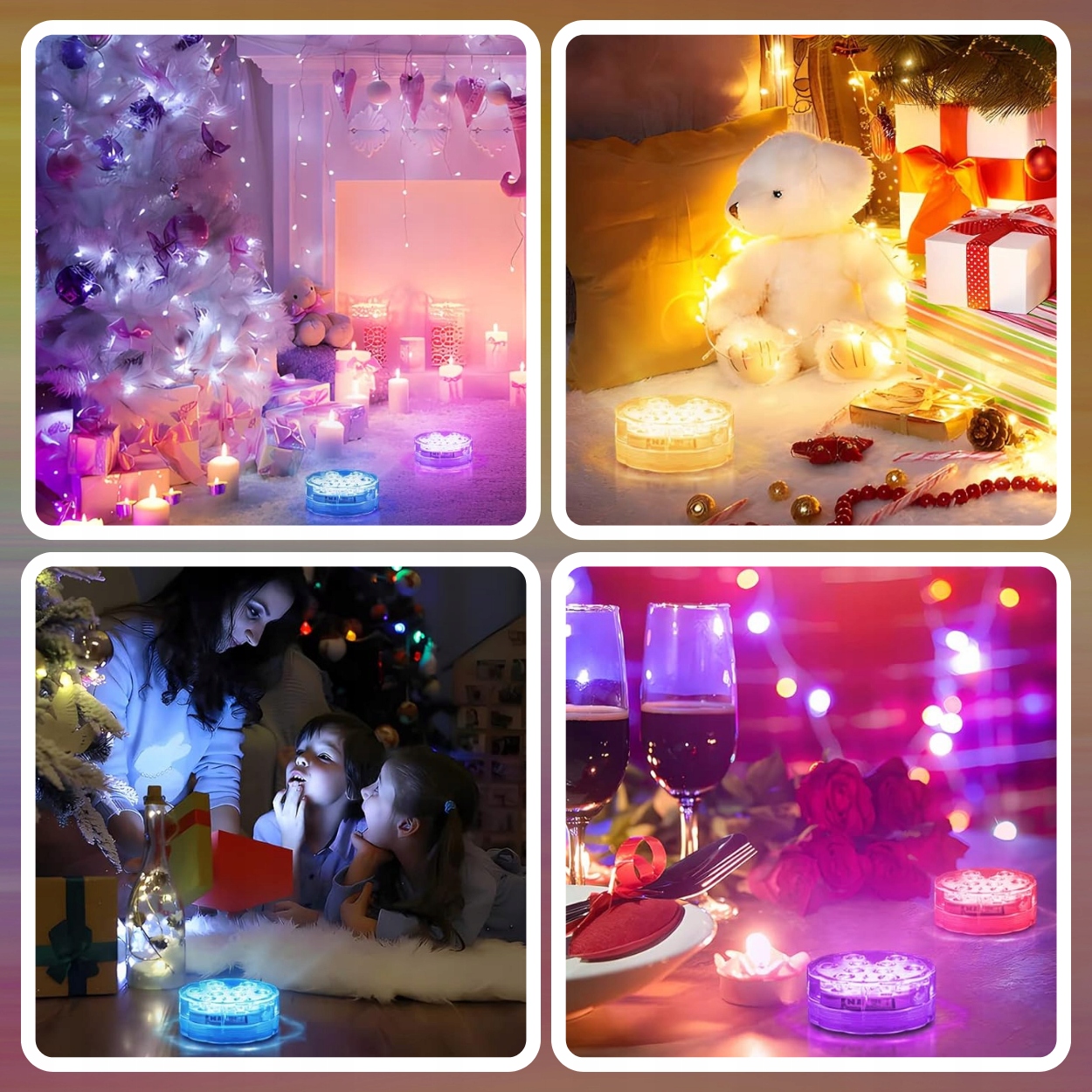 LED OSVĚTLENÍ ZAHRADNÍHO BAZÉNU XL PODVODNÍ BAZÉNOVÉ LAMPY SET 4ks Obsahuje baterie ne