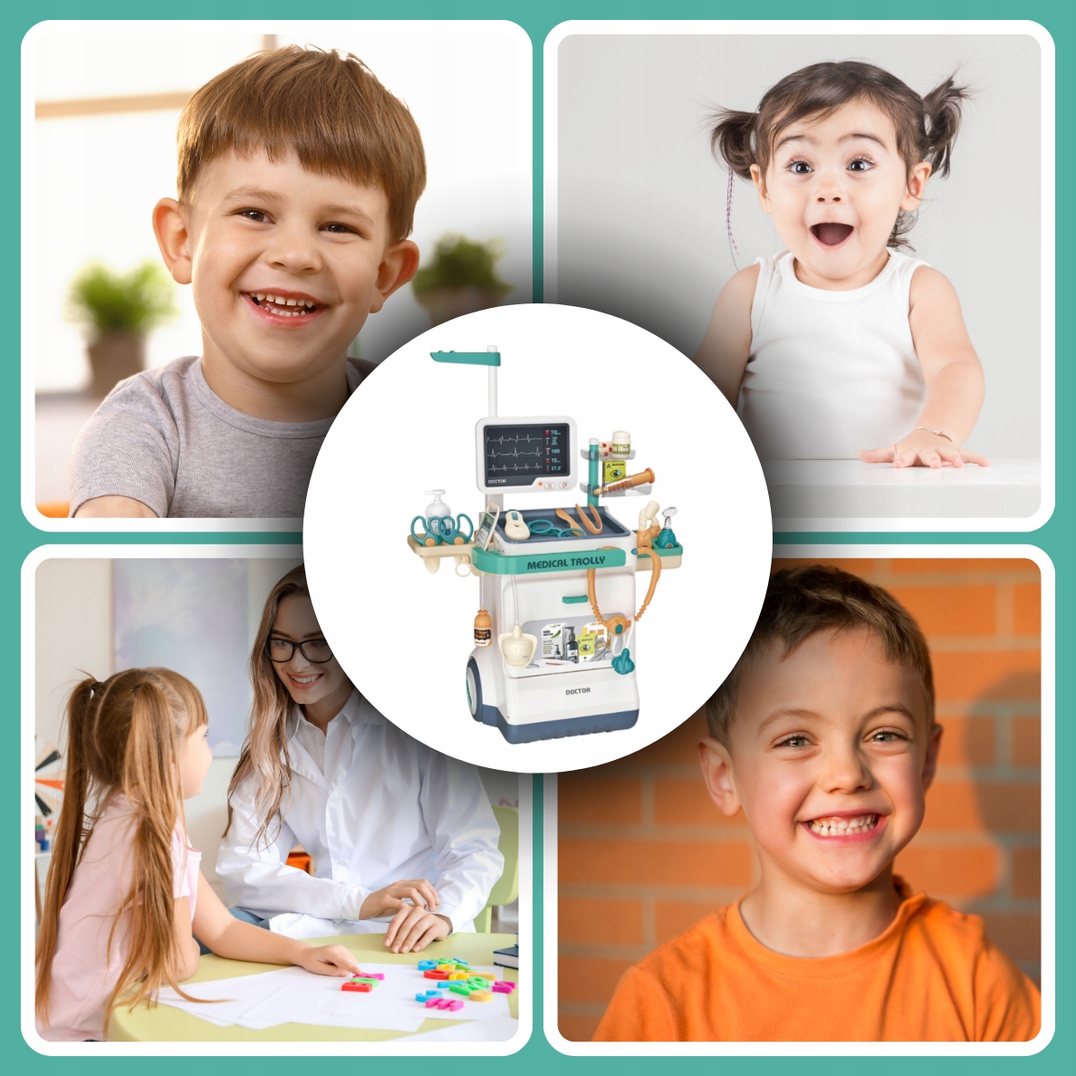 SADA MALÉHO LÉKAŘE, KOČÁREK DOKTOR EKG INTERAKTIVNÍ PRO DĚTI XXL 26 KS Šířka výrobku 46.5 cm