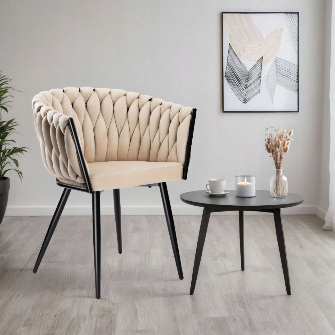 Velurové pletené křeslo COFTON BLACK VELVET, béžová barva Značka eHokery