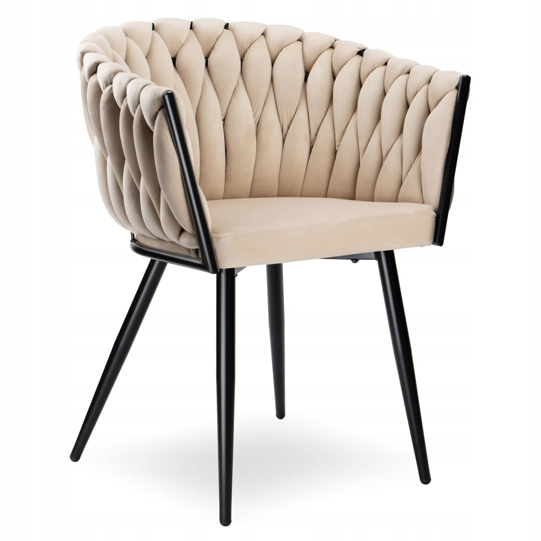 Velurové pletené křeslo COFTON BLACK VELVET, béžová barva Hloubka nábytku 53 cm