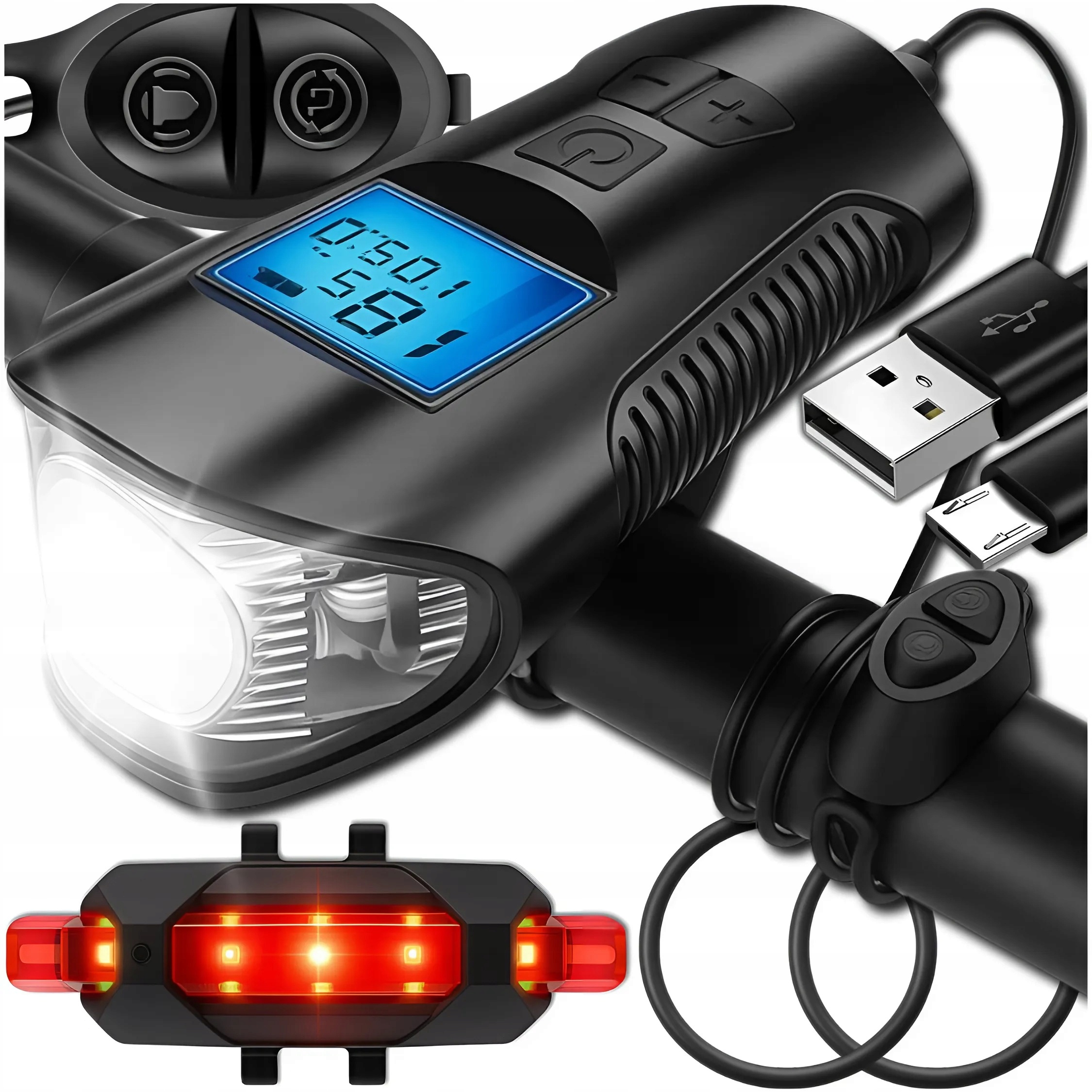 SVĚTLO NA KOLO POČÍTADLO BEZDRÁTOVÉ PŘEDNÍ ZADNÍ LED + KLAKSON SILNÝ Barva černá