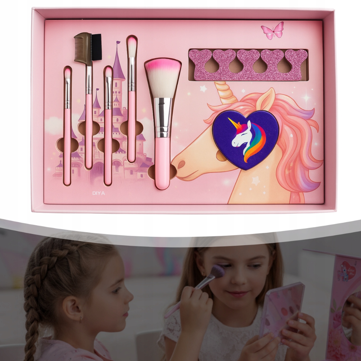 Skládací dětská kosmetická KUFŘÍK s jednorožcem, DÁREK líčicí korálky Minimální věk dítěte 3