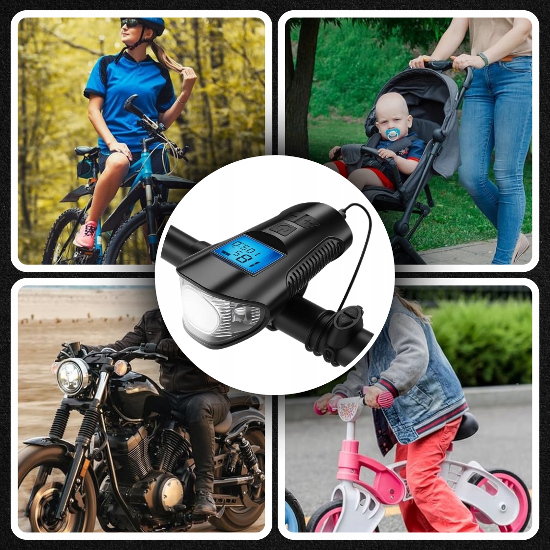 SVĚTLO NA KOLO POČÍTADLO BEZDRÁTOVÉ PŘEDNÍ ZADNÍ LED + KLAKSON SILNÝ Kód výrobce lampka rowerowa licznik rowerowy przód tył