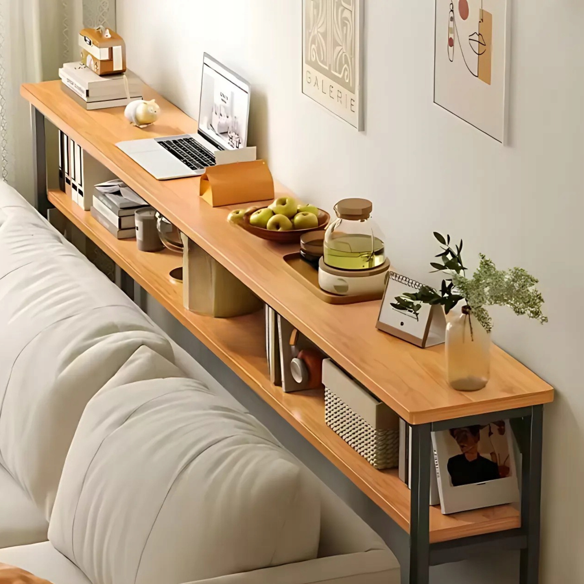 DRŽÁK NA KVĚTINÁČ KONZOLA LOFT ZA POHOVKU BOČNÍ REGÁL POLIČKA DO OBÝVACÍHO POKOJE 100x20x102 Výška výrobku 100 cm