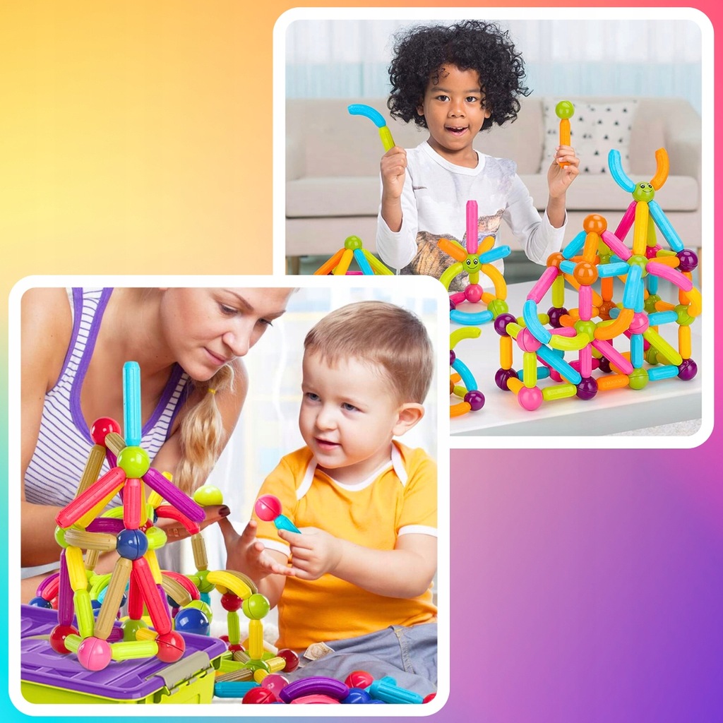 VELKÉ MAGNETICKÉ STAVEBNÍ VZDĚLÁVACÍ STAVEBNICE TYČINKY XXL 120 EL Minimální věk dítěte 3