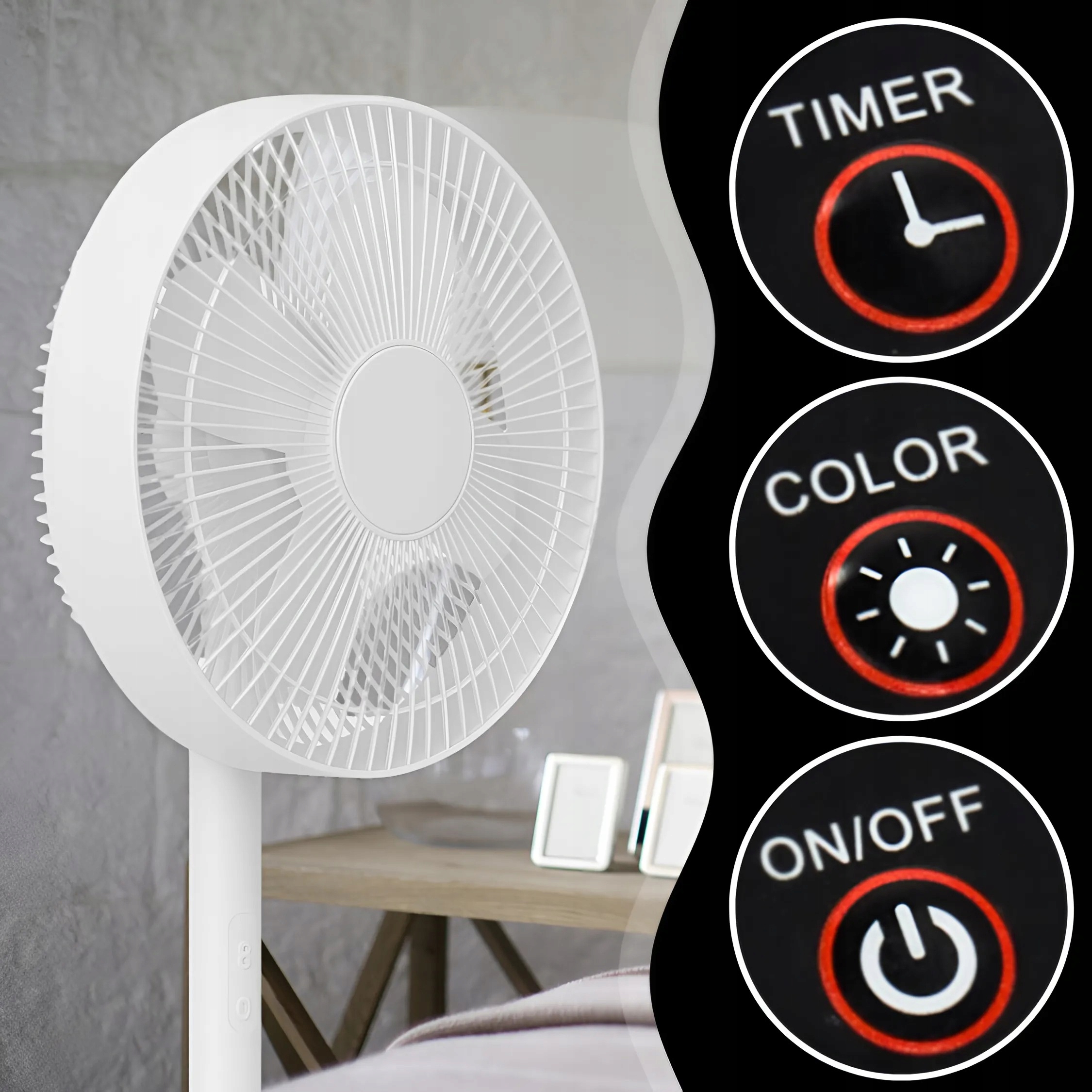 STOJANOVÝ VENTILÁTOR, POKOJOVÝ PODLAHOVÝ VENTILÁTOR, TICHÝ, 8 REŽIMŮ + DÁLKOVÉ OVLÁDÁNÍ Model grey