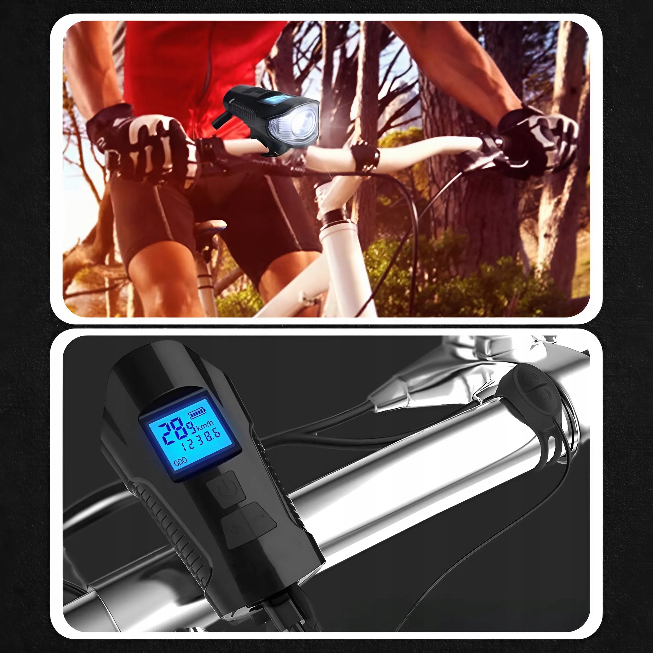 SVĚTLO NA KOLO POČÍTADLO BEZDRÁTOVÉ PŘEDNÍ ZADNÍ LED + KLAKSON SILNÝ Váha 120 g