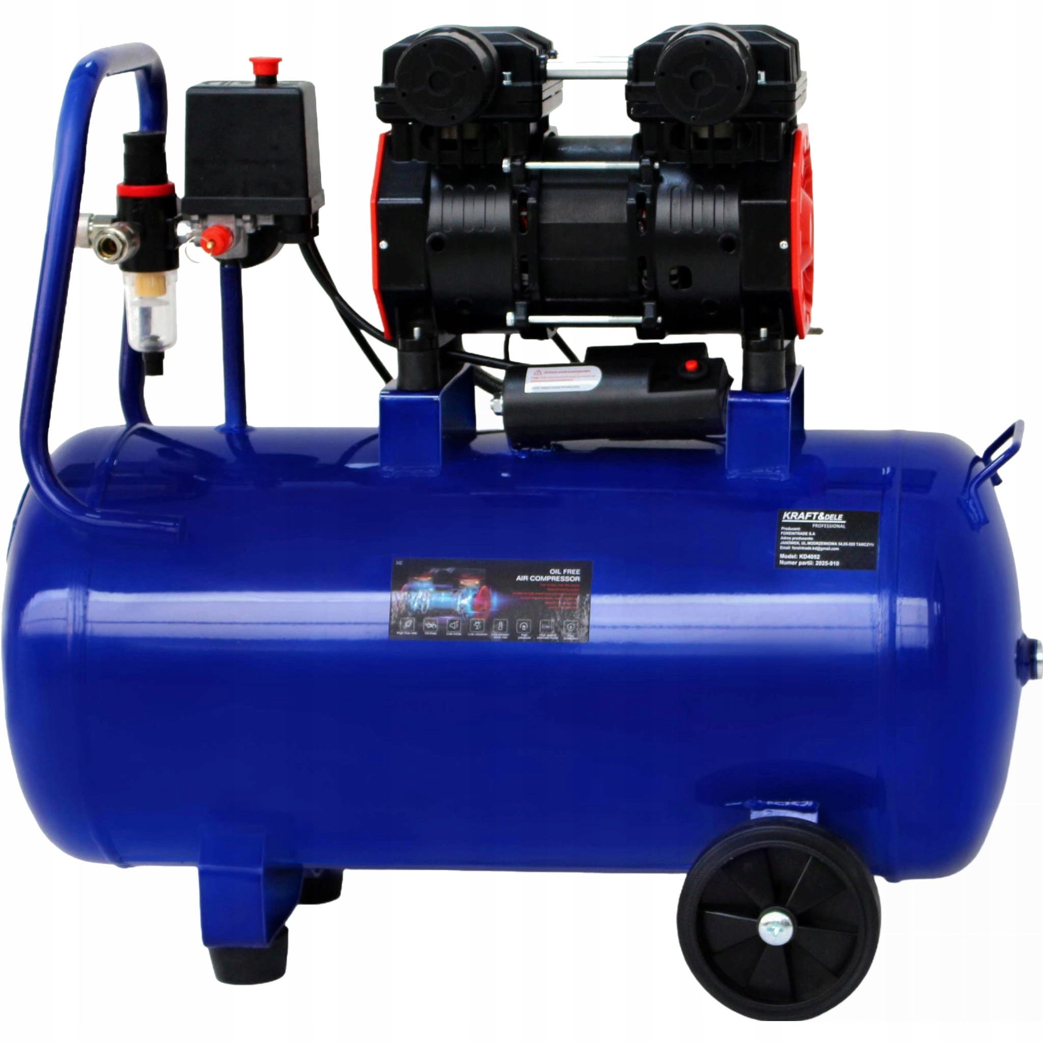 BEZOLEJOVÝ KOMPRESOR KOMPRESOR VZDUCHU 50 l 1500 W 290 l/min REDUKTOR Maximální tlak 8 bar