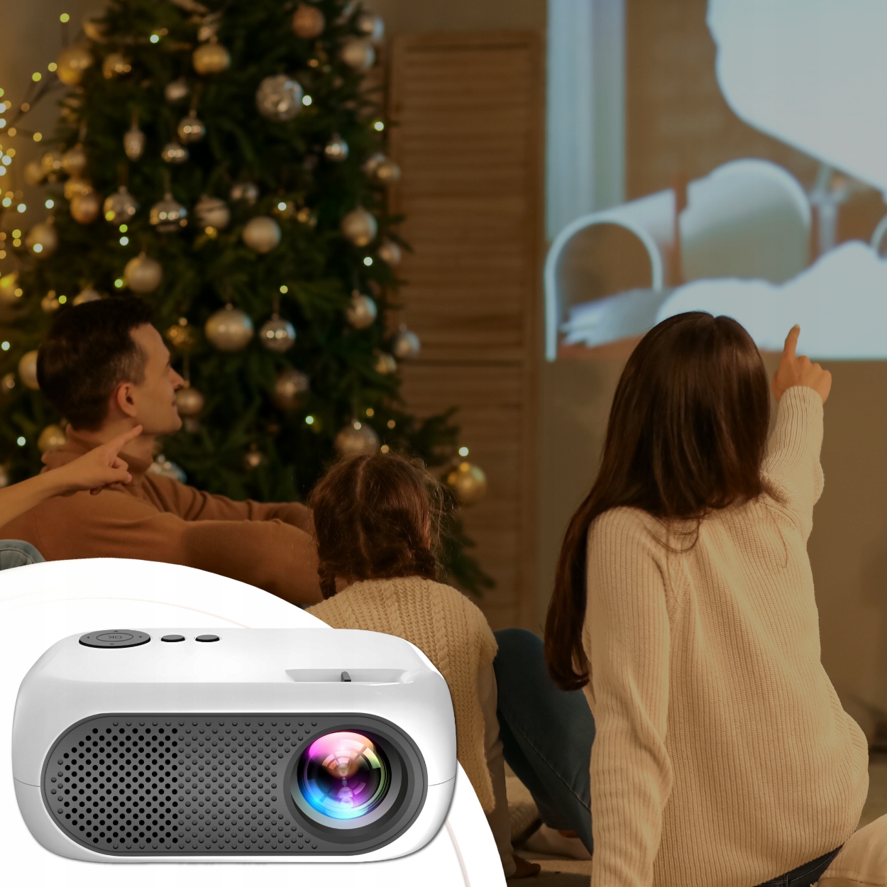 Projektor Mini Přenosný projektor Vysoká kvalita promítaného Full HD obrazu Životnost lampy v úsporném režimu 30000 h