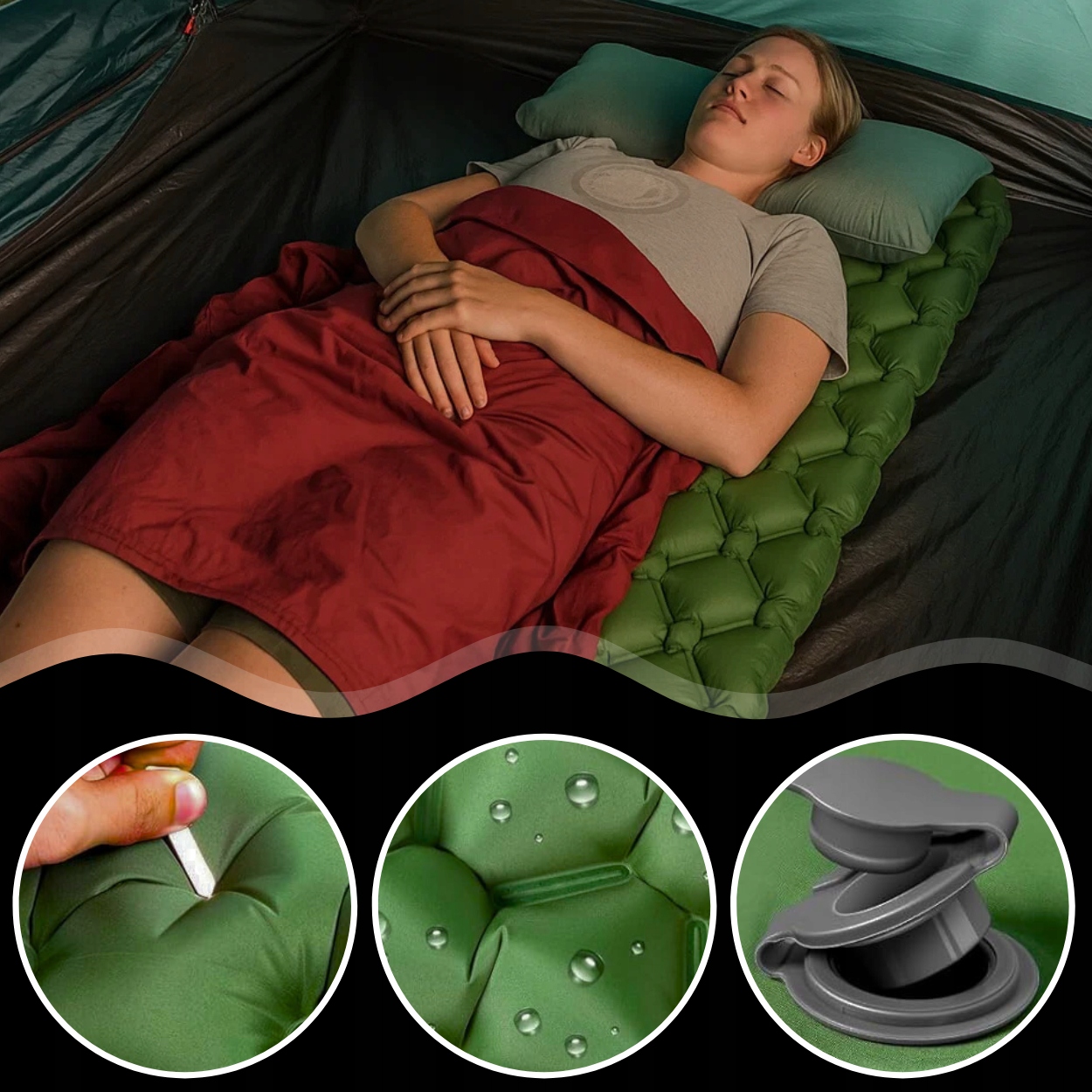 MATRACE S KEMPINGOVÝM POLŠTÁŘEM, ROLOVACÍ PODLOŽKA POD STAN Stav balení originální