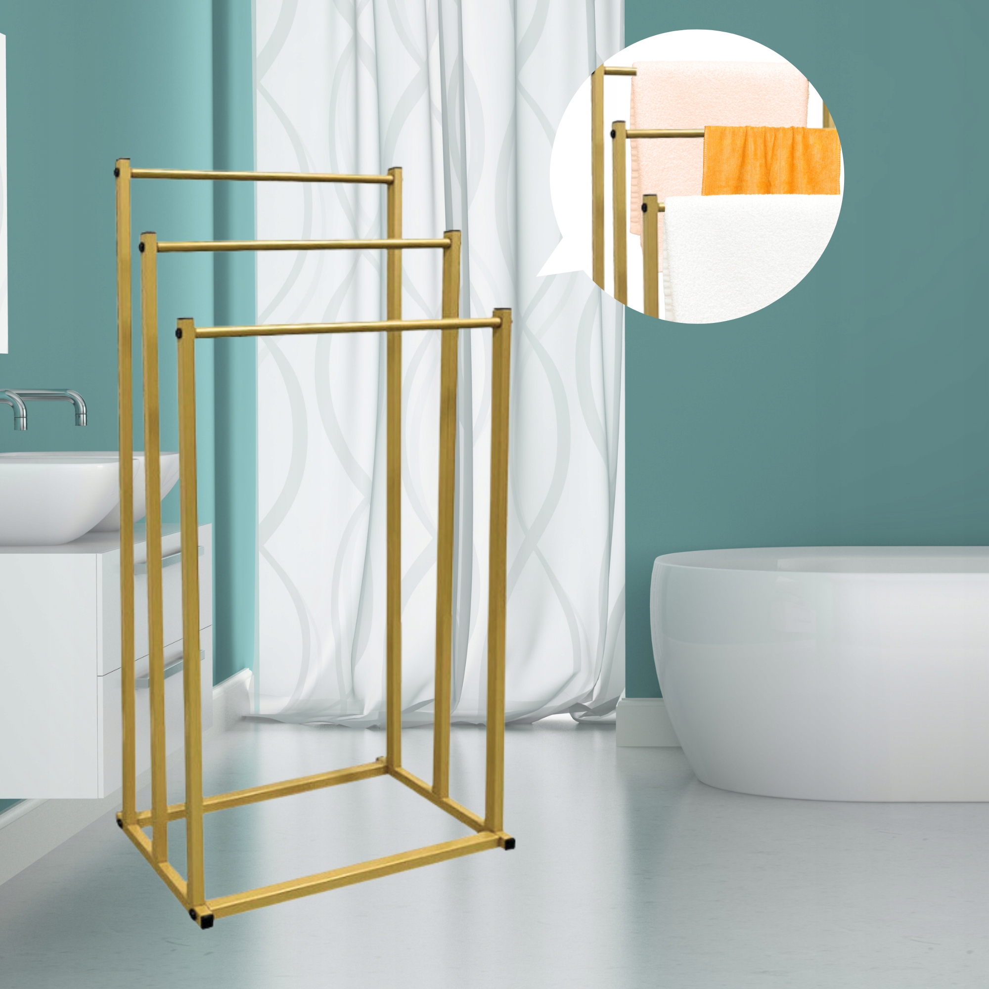 ZLATÝ STOJAN NA RUČNÍKY STOJANOVÝ KOUPELNOVÝ STOJANOVÝ KOVOVÝ LOFT Značka žádná značka