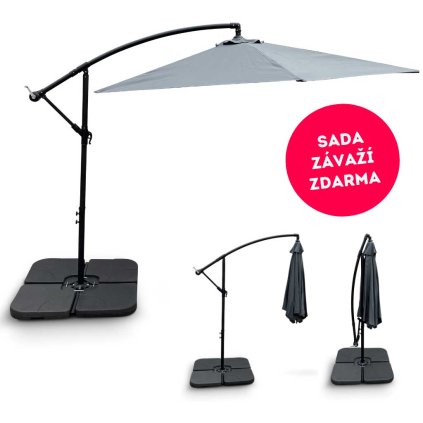Set záhradný slnečník Hook pr. 3m šedý + závažie ZDARMA